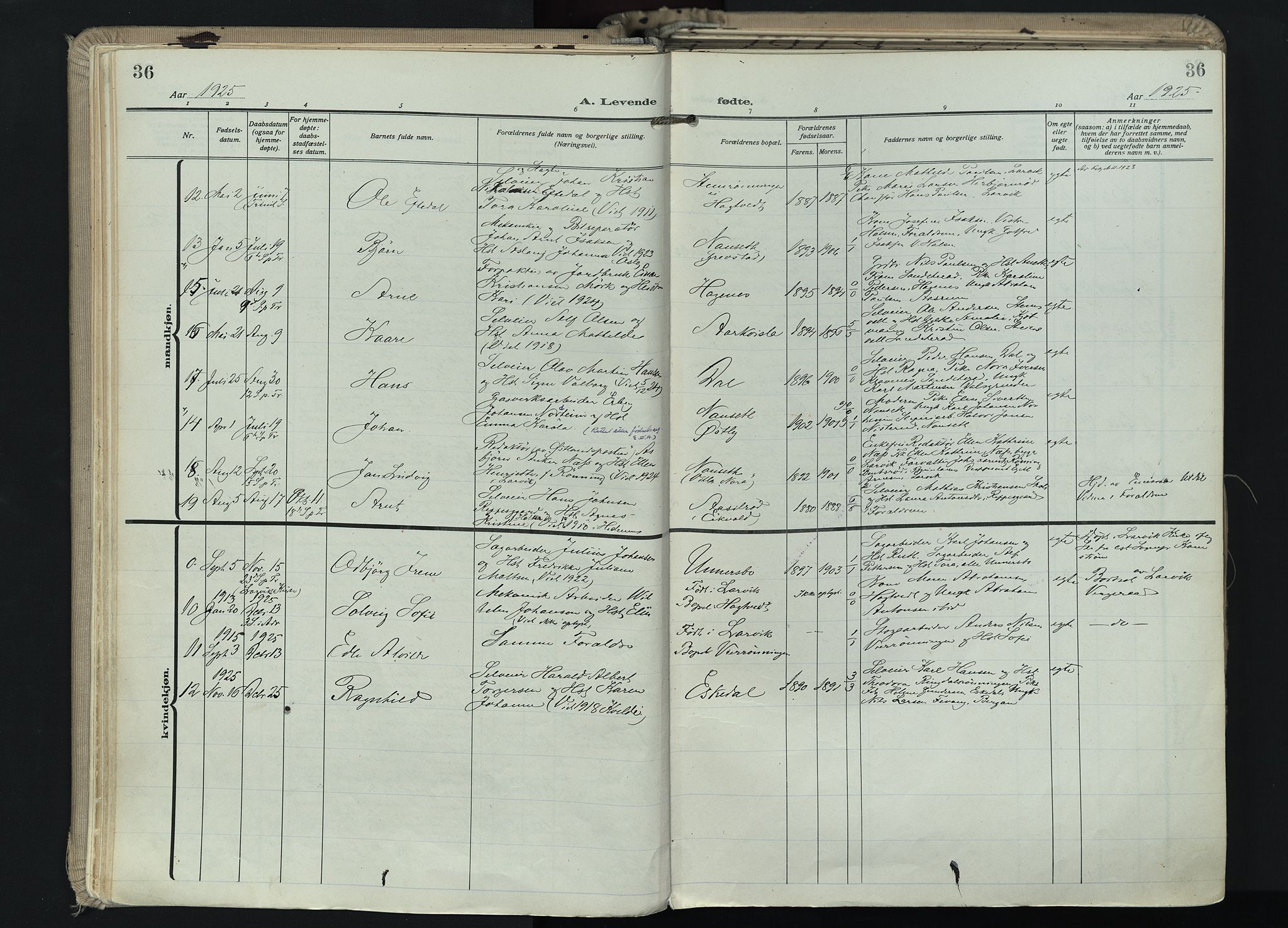 Hedrum kirkebøker, SAKO/A-344/F/Fa/L0011: Parish register (official) no. I 11, 1919-1933, p. 36