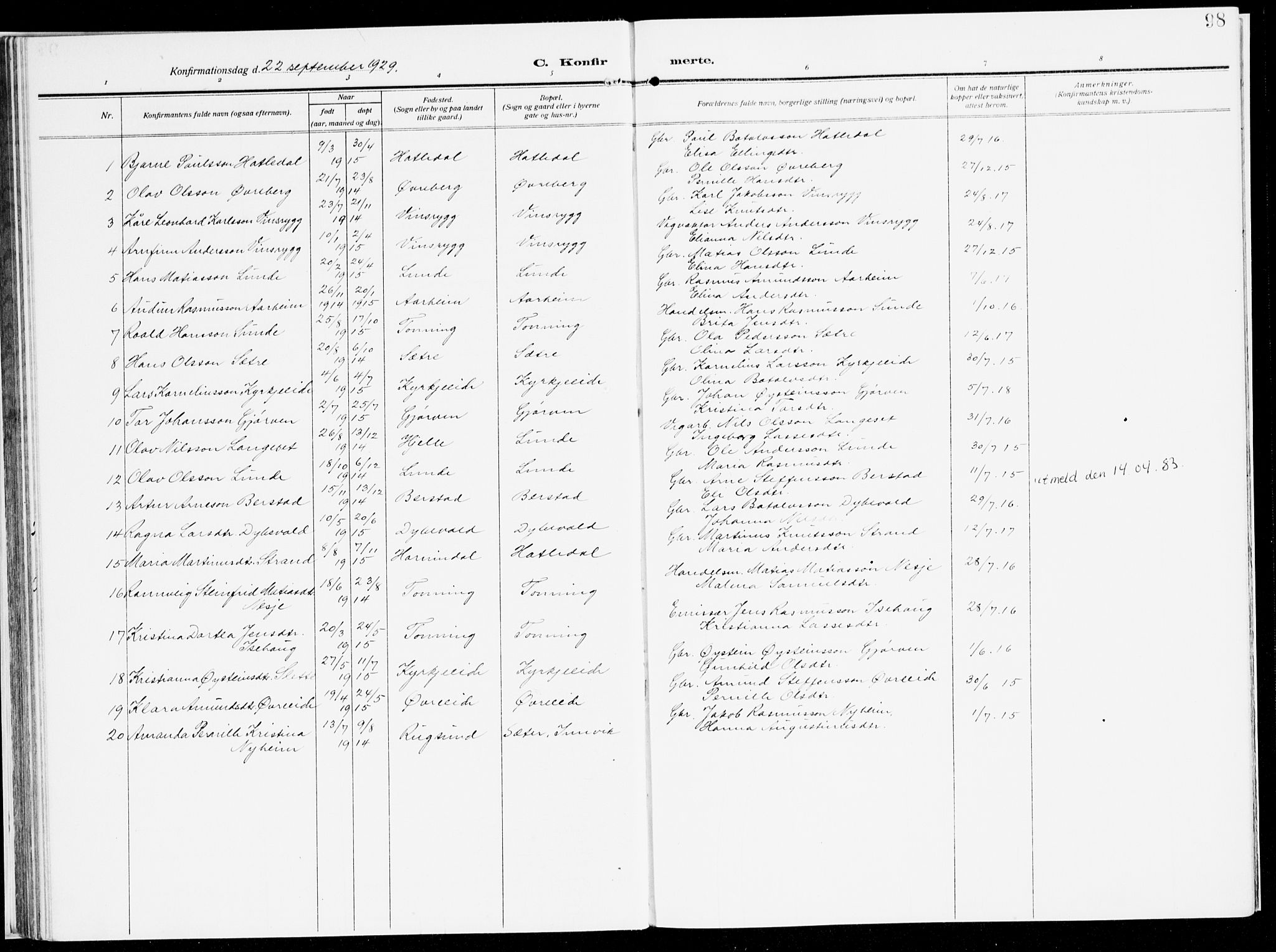 Stryn Sokneprestembete, AV/SAB-A-82501: Parish register (official) no. B 2, 1908-1936, p. 98