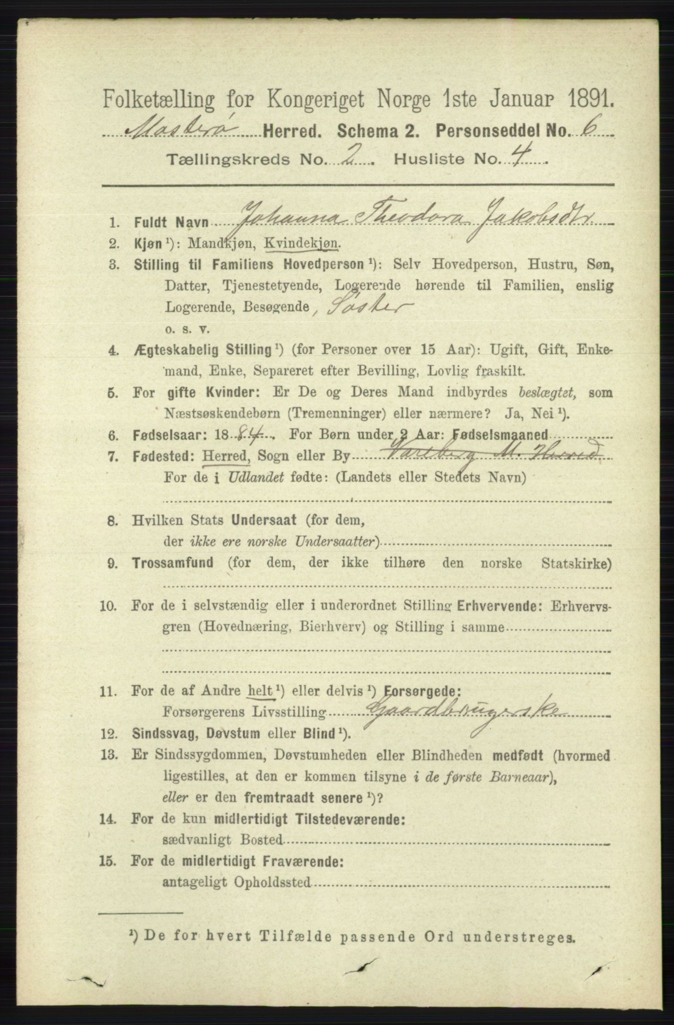 RA, 1891 census for 1143 Mosterøy, 1891, p. 646