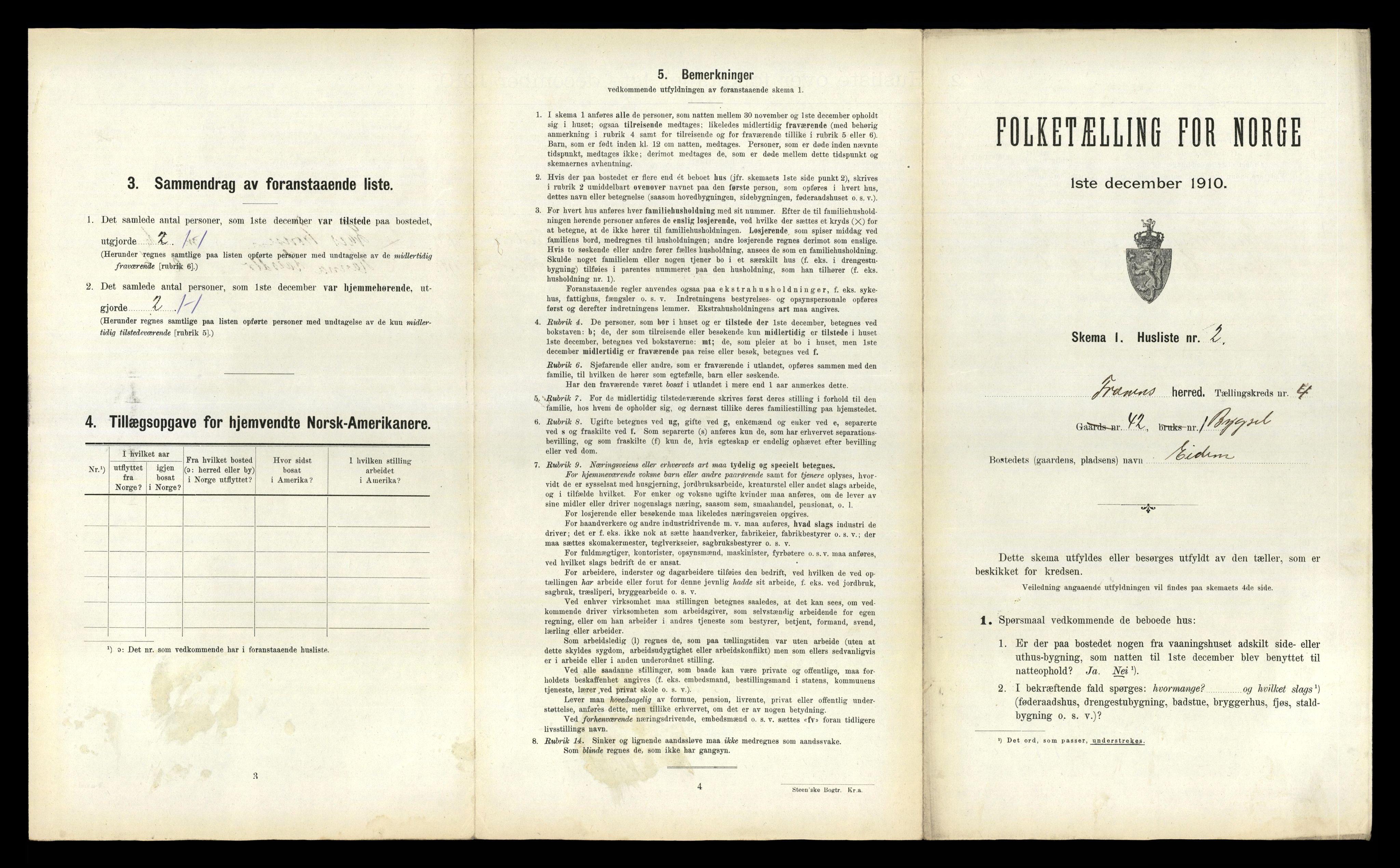 RA, 1910 census for Fræna, 1910, p. 422