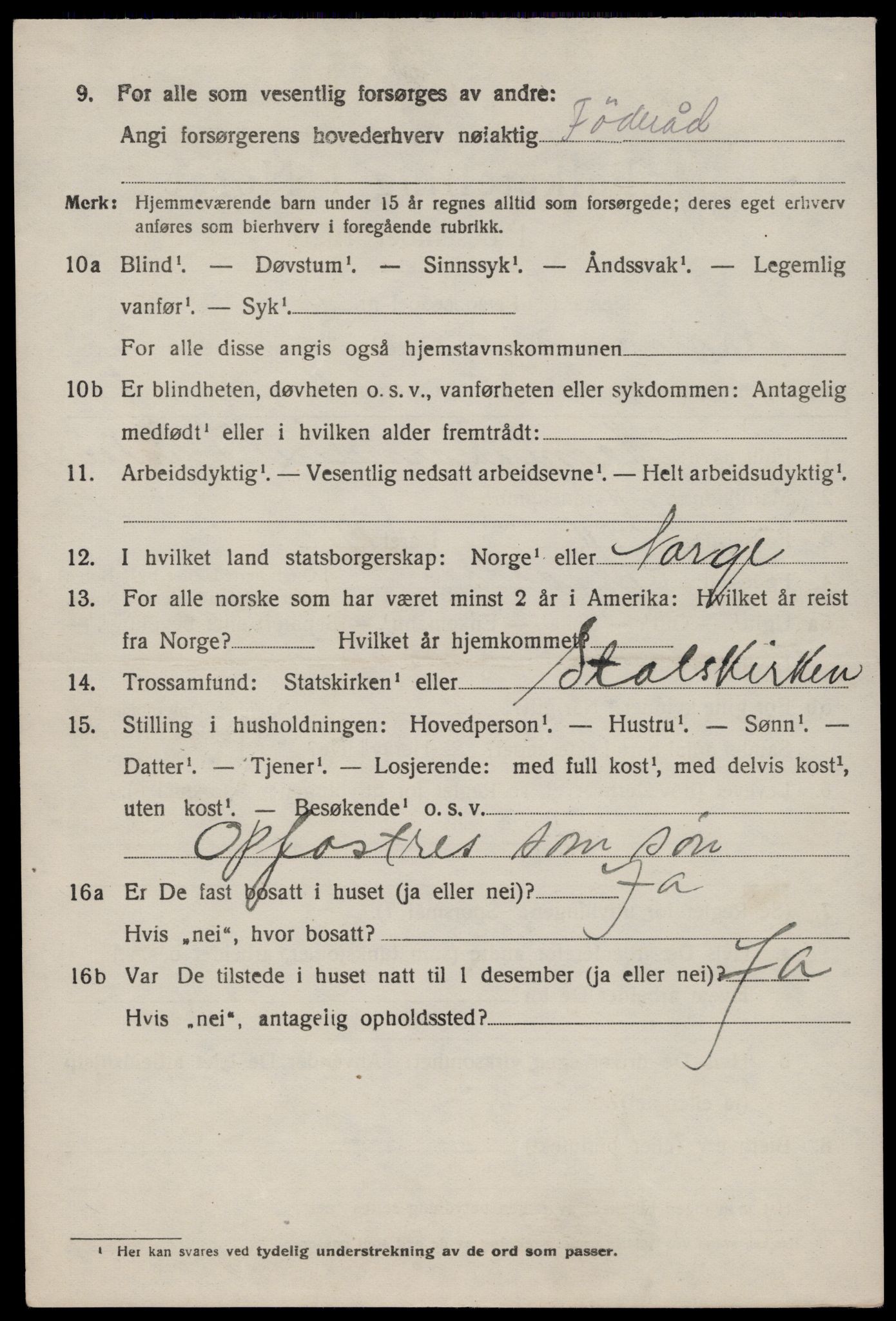 SAST, 1920 census for Nedstrand, 1920, p. 1358