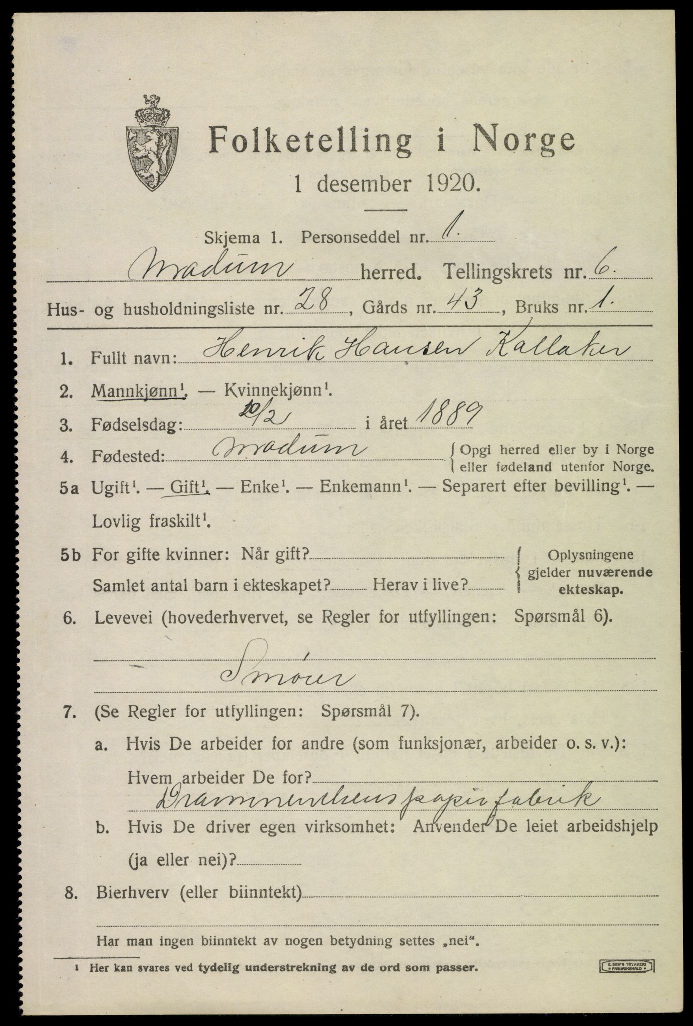 SAKO, 1920 census for Modum, 1920, p. 9021