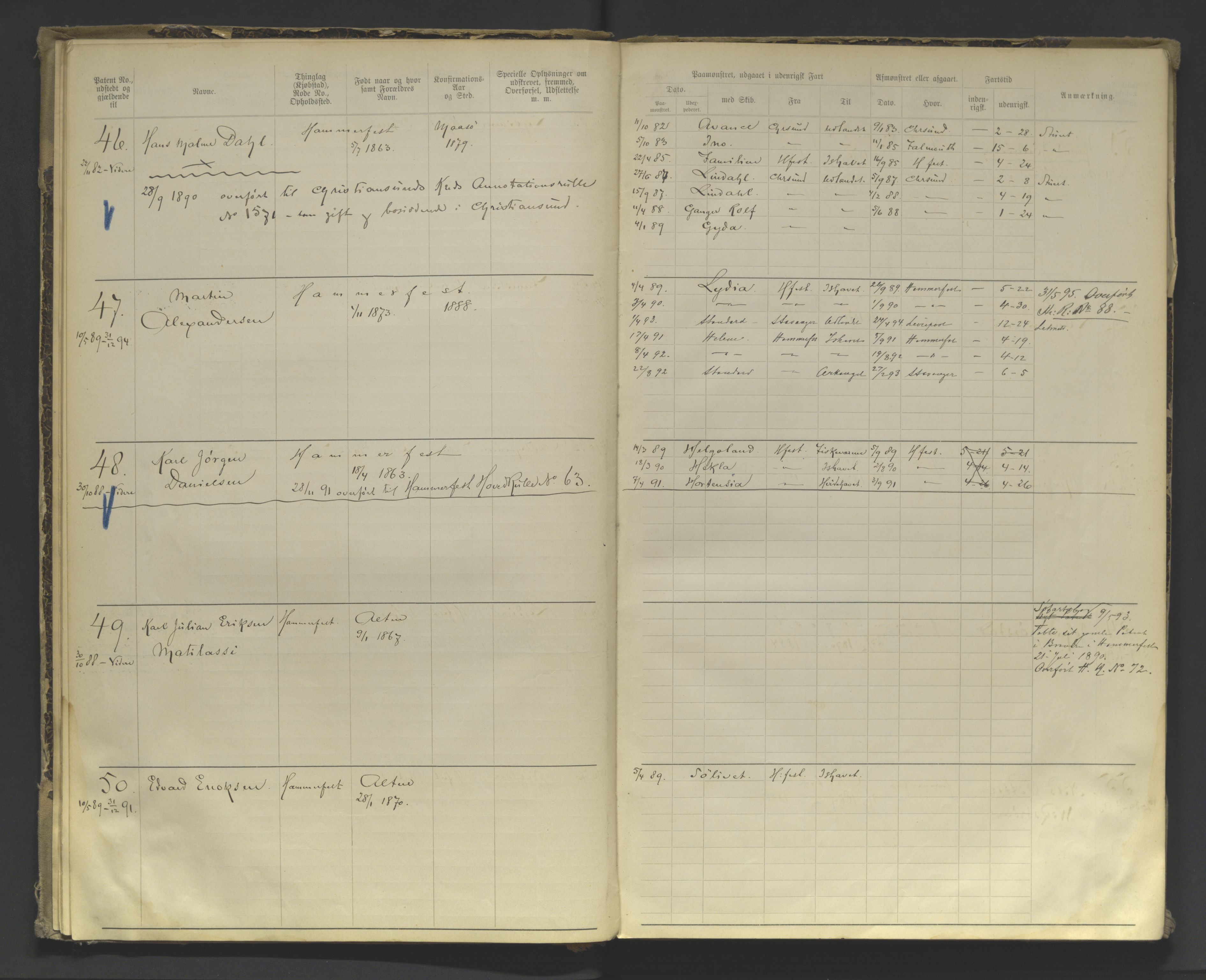 Tromsø sjømannskontor/innrullerings-/mønstringsdistrikt, AV/SATØ-S-0243/F/Fa/L0004: Annotasjonsrulle. Defekt: manglende rygg. Nr. 1-473, 1869-1912