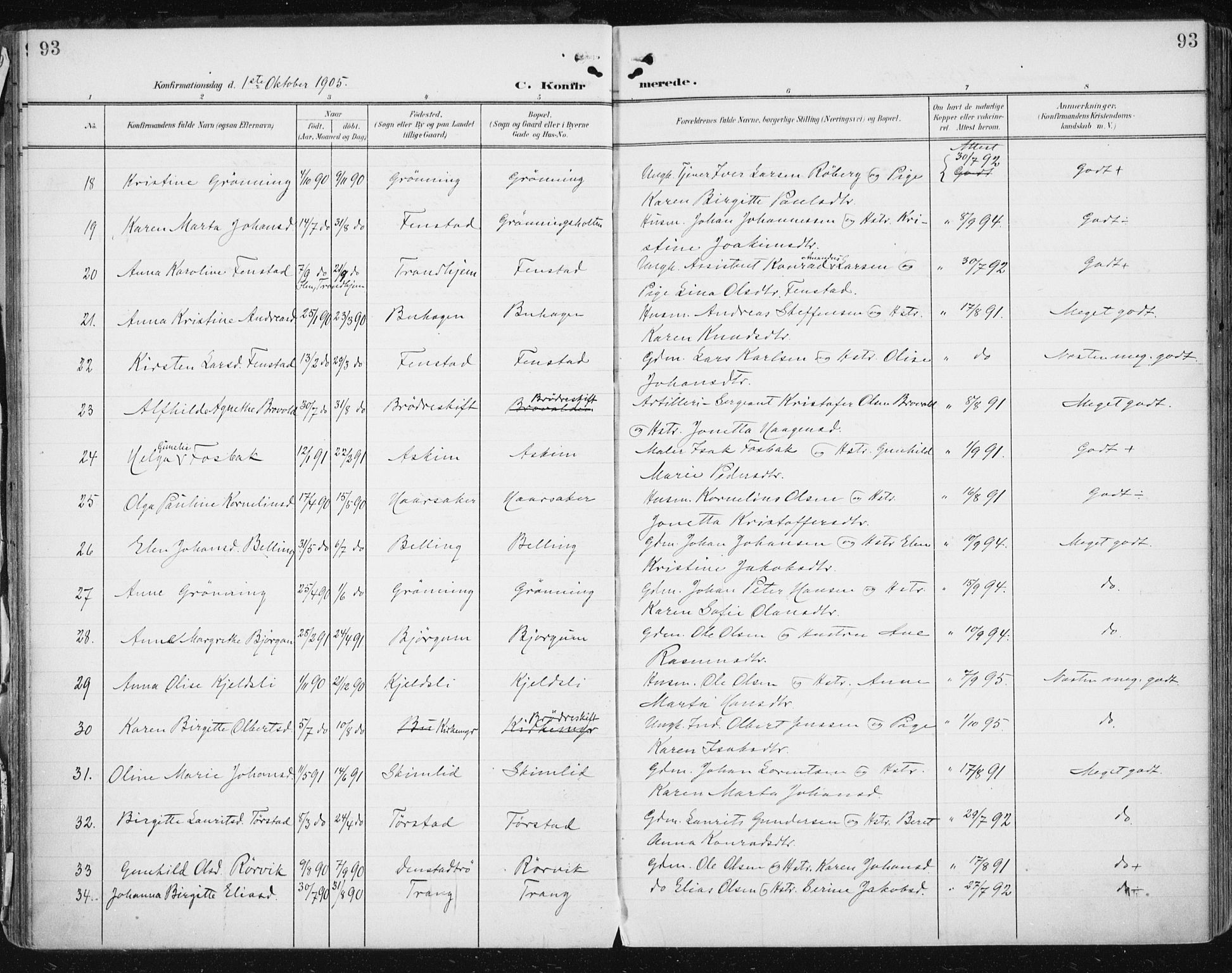 Ministerialprotokoller, klokkerbøker og fødselsregistre - Sør-Trøndelag, SAT/A-1456/646/L0616: Parish register (official) no. 646A14, 1900-1918, p. 93