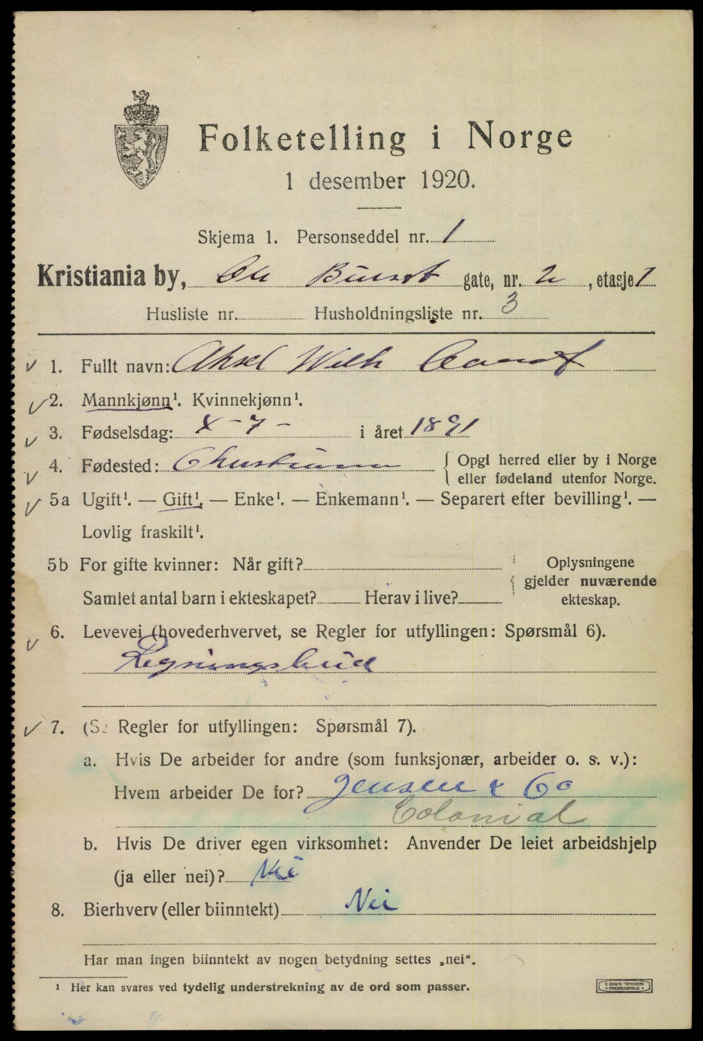 SAO, 1920 census for Kristiania, 1920, p. 432903