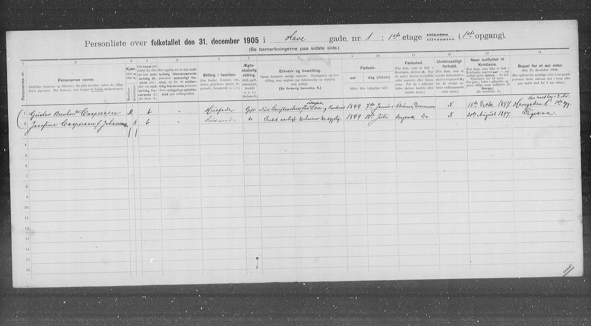 OBA, Municipal Census 1905 for Kristiania, 1905, p. 18464