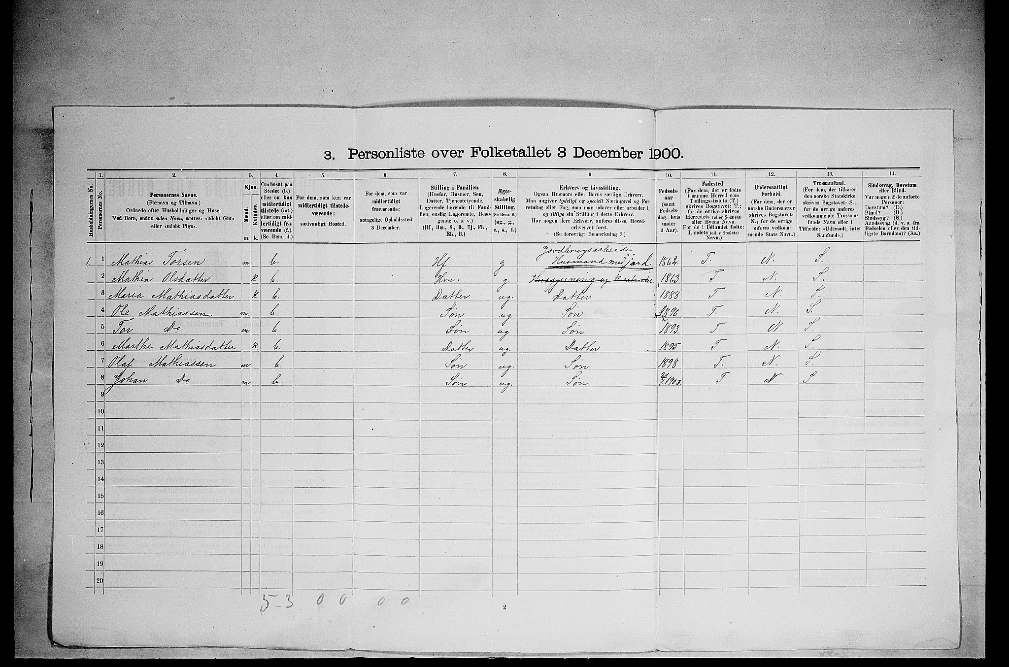 SAH, 1900 census for Ringsaker, 1900, p. 3396