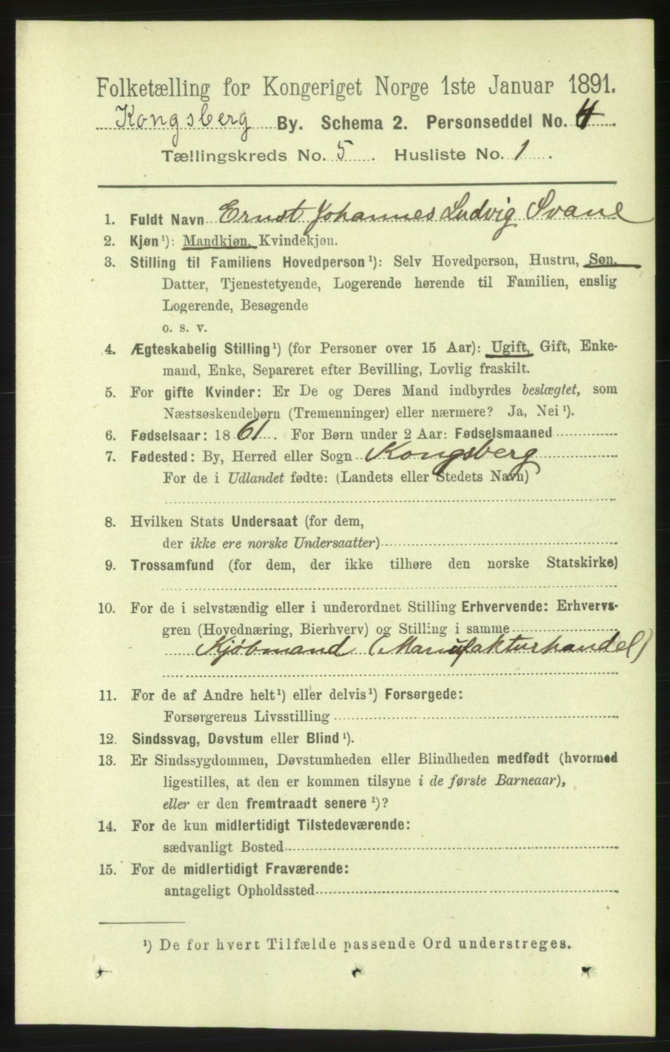 RA, 1891 census for 0604 Kongsberg, 1891, p. 4142