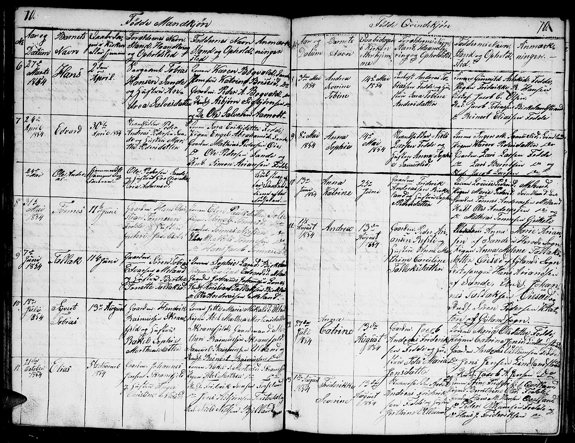 Kvinesdal sokneprestkontor, AV/SAK-1111-0026/F/Fb/Fba/L0002: Parish register (copy) no. B 2, 1838-1858, p. 70-71