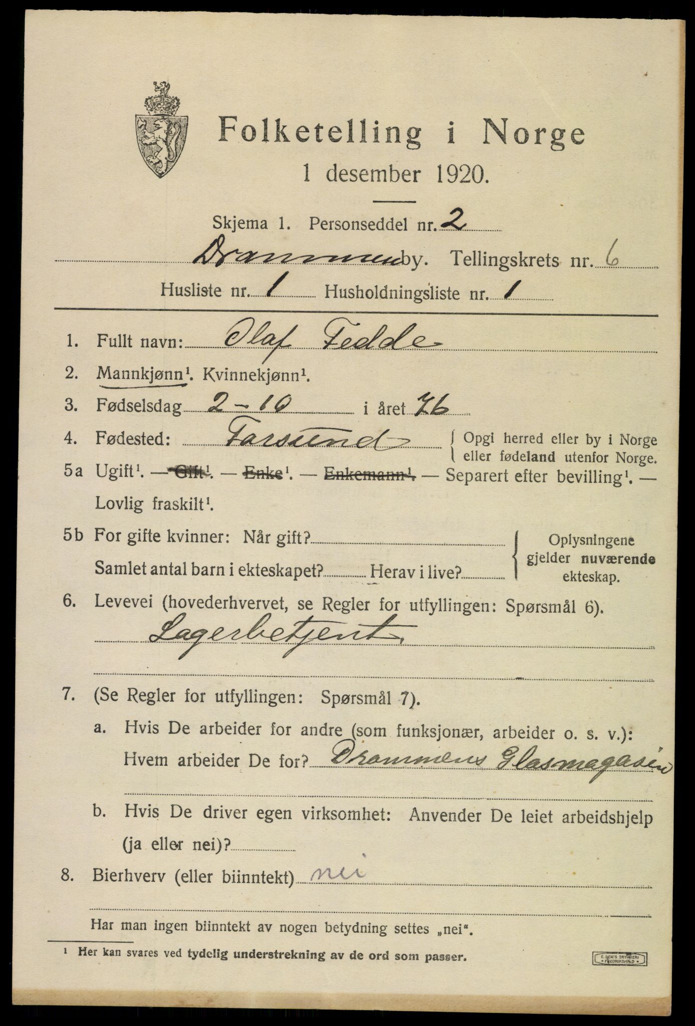 SAKO, 1920 census for Drammen, 1920, p. 40617