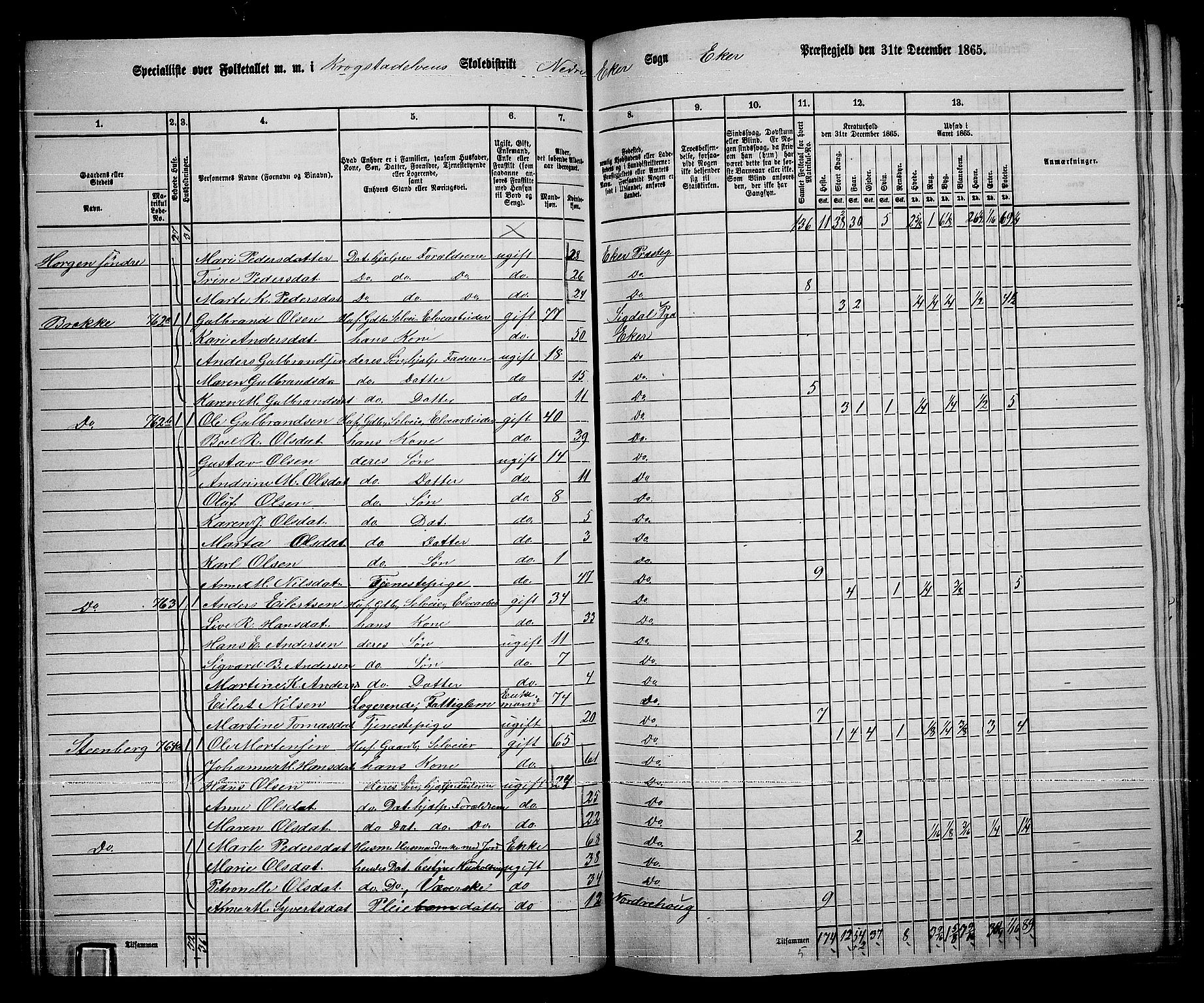 RA, 1865 census for Eiker, 1865, p. 327