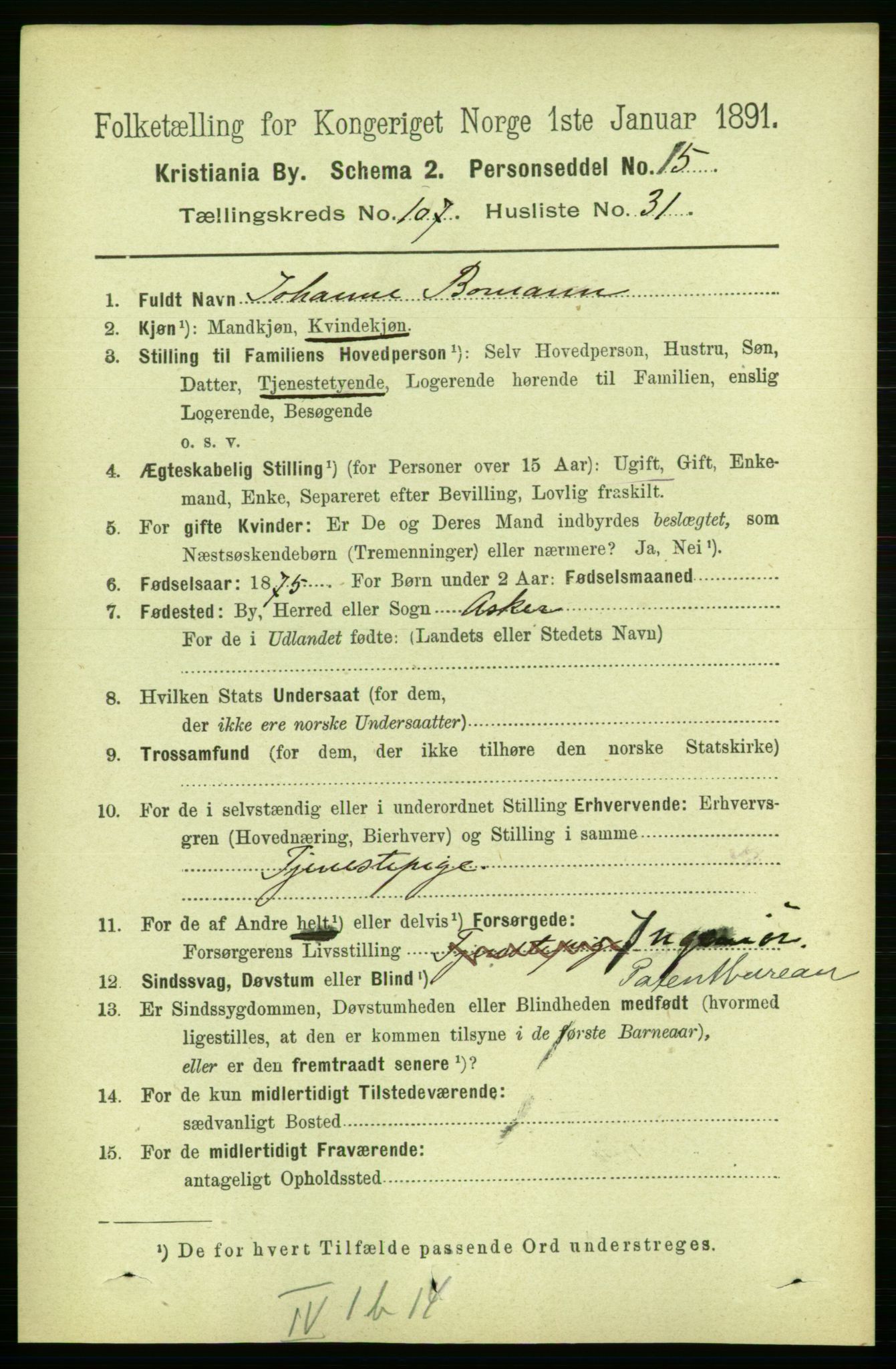 RA, 1891 census for 0301 Kristiania, 1891, p. 55119