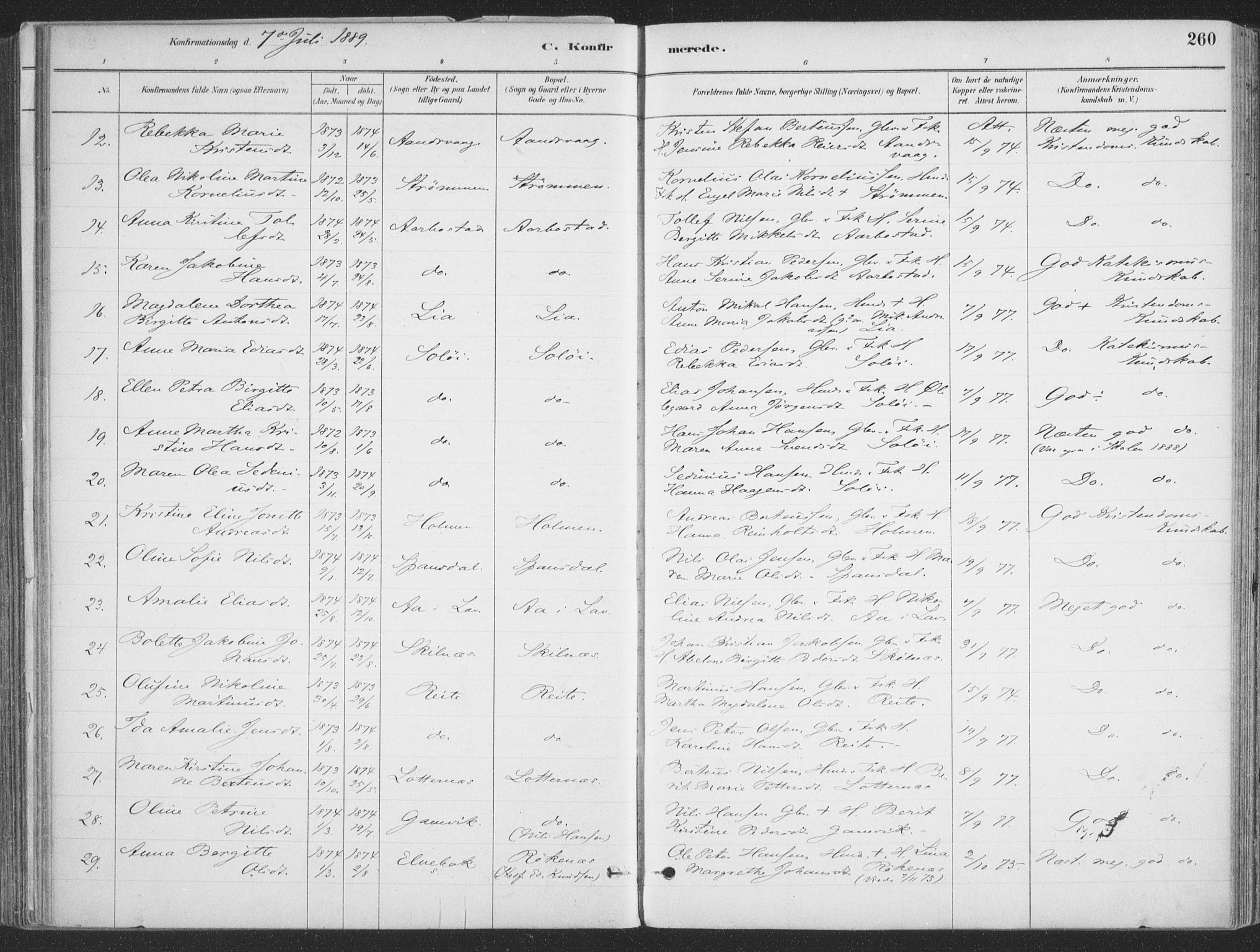 Ibestad sokneprestembete, AV/SATØ-S-0077/H/Ha/Haa/L0011kirke: Parish register (official) no. 11, 1880-1889, p. 260