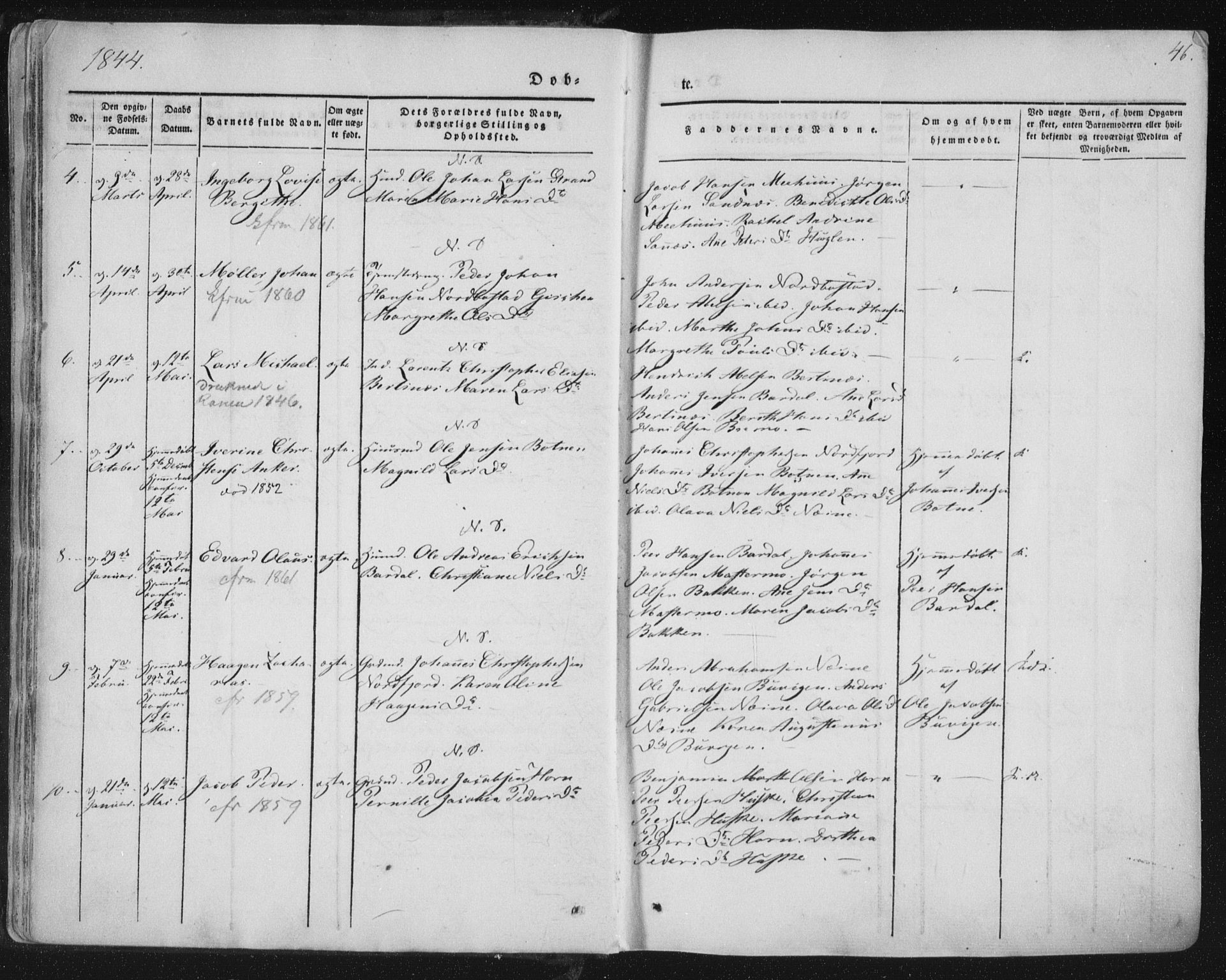 Ministerialprotokoller, klokkerbøker og fødselsregistre - Nordland, AV/SAT-A-1459/838/L0549: Parish register (official) no. 838A07, 1840-1854, p. 46