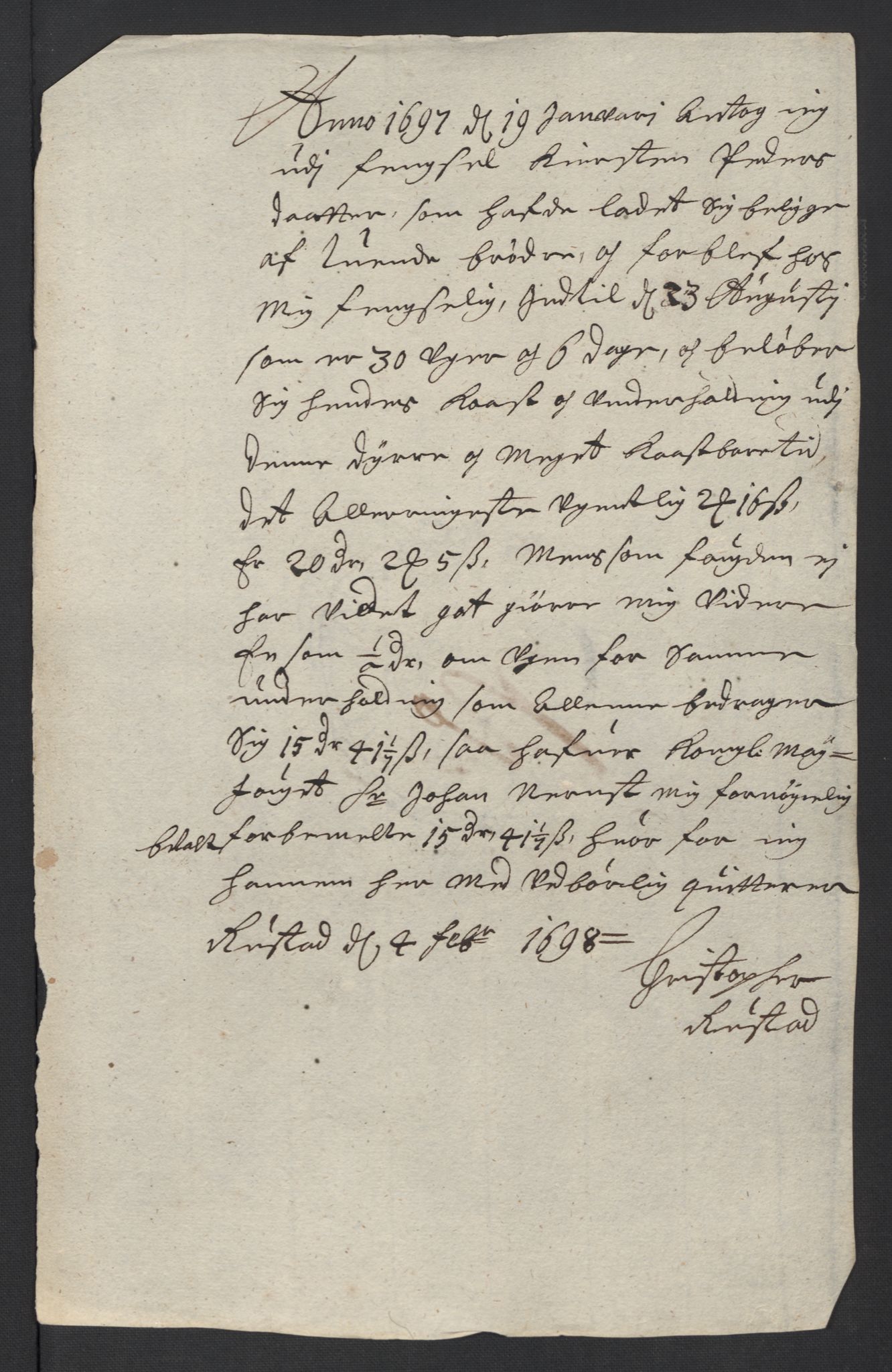 Rentekammeret inntil 1814, Reviderte regnskaper, Fogderegnskap, RA/EA-4092/R18/L1295: Fogderegnskap Hadeland, Toten og Valdres, 1697, p. 272