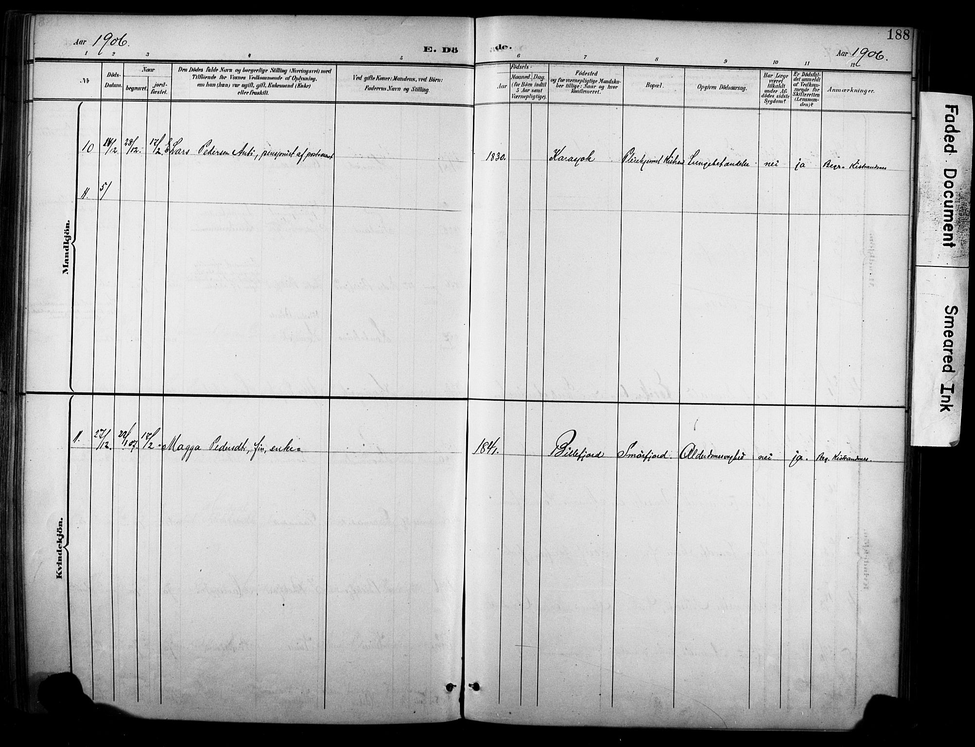 Kistrand/Porsanger sokneprestembete, AV/SATØ-S-1351/H/Ha/L0013.kirke: Parish register (official) no. 13, 1899-1907, p. 188