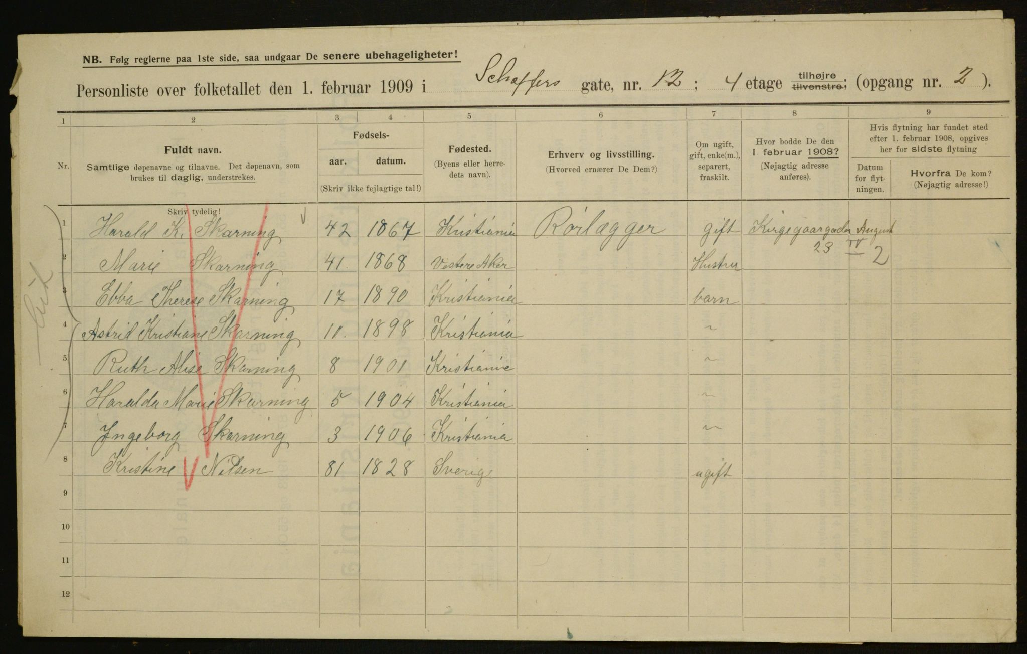 OBA, Municipal Census 1909 for Kristiania, 1909, p. 84709