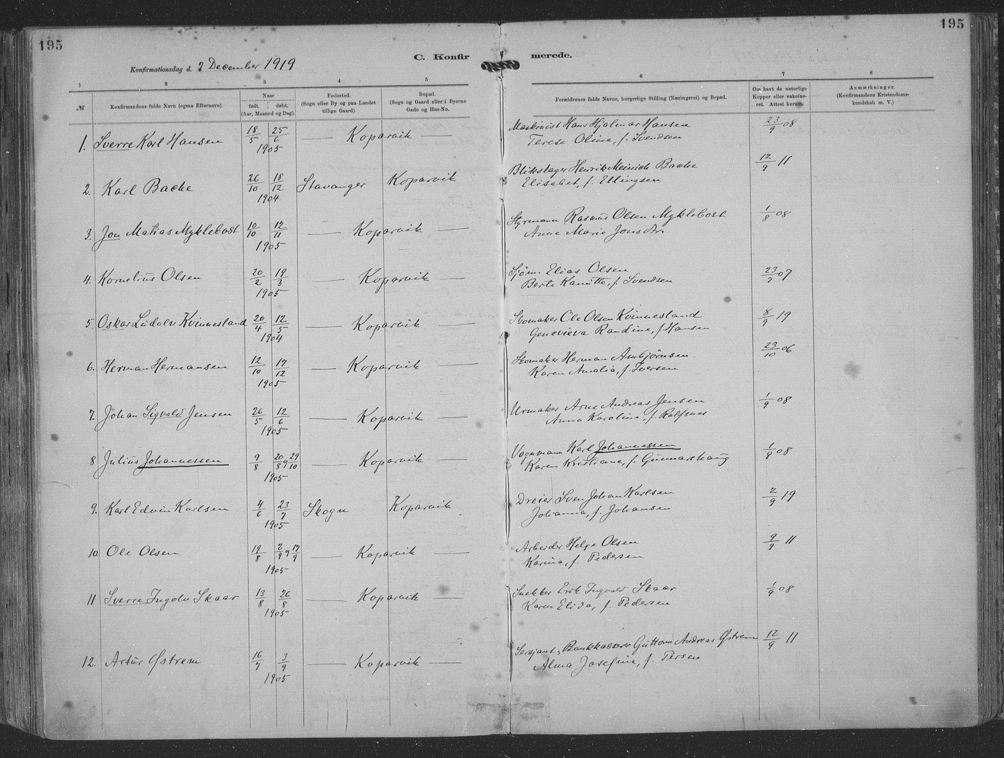 Kopervik sokneprestkontor, SAST/A-101850/H/Ha/Haa/L0001: Parish register (official) no. A 1, 1880-1919, p. 195
