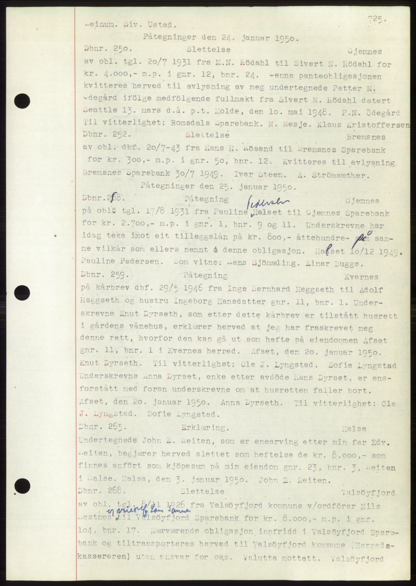 Nordmøre sorenskriveri, SAT/A-4132/1/2/2Ca: Mortgage book no. C82b, 1946-1951, Diary no: : 250/1950