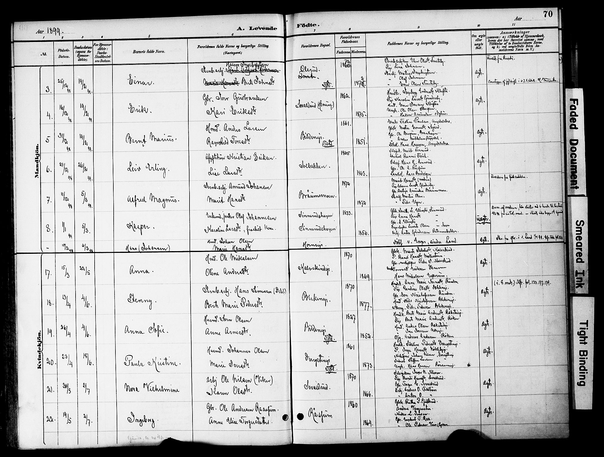 Gran prestekontor, AV/SAH-PREST-112/H/Ha/Haa/L0020: Parish register (official) no. 20, 1889-1899, p. 70