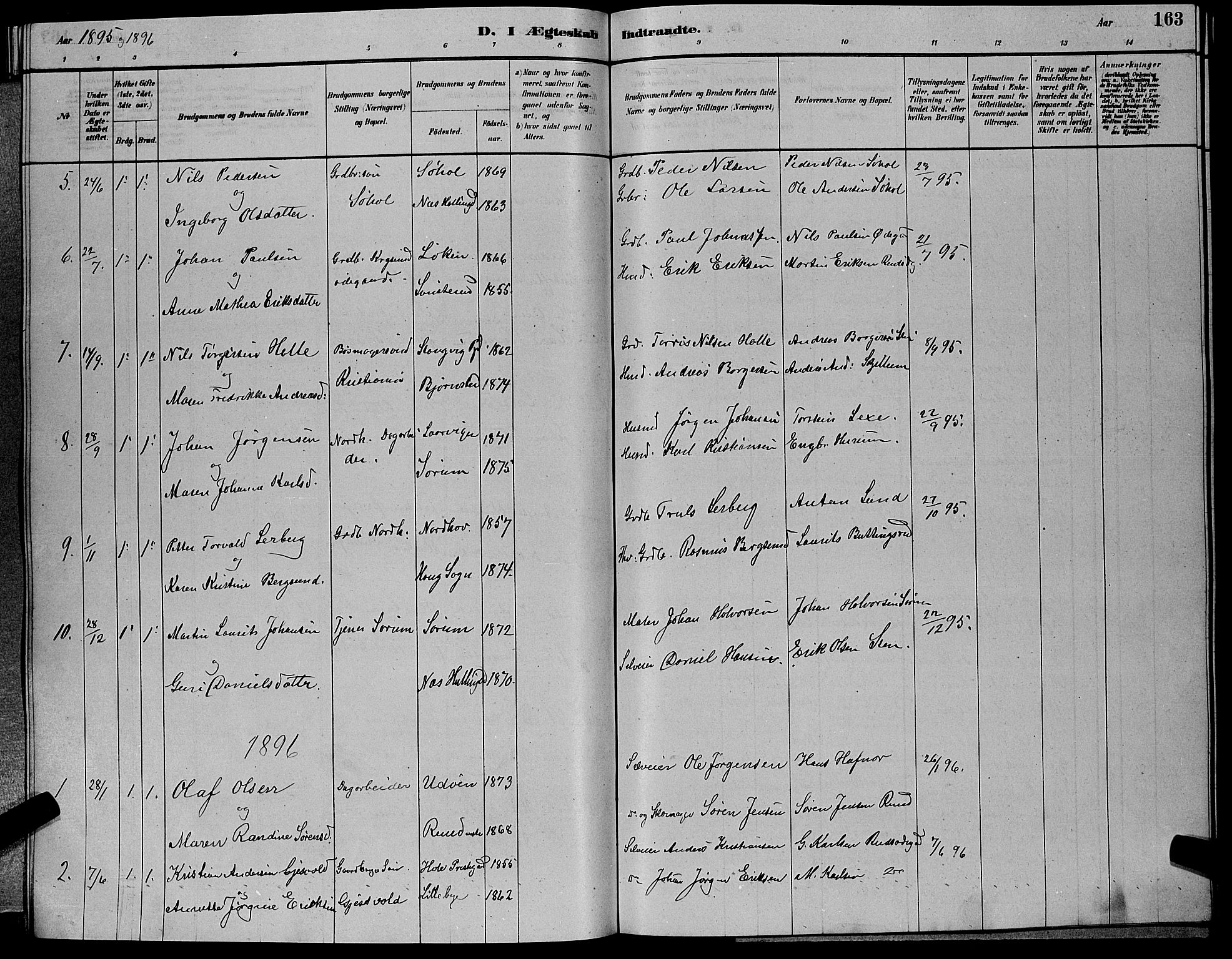 Hole kirkebøker, SAKO/A-228/G/Ga/L0003: Parish register (copy) no. I 3, 1879-1904, p. 163