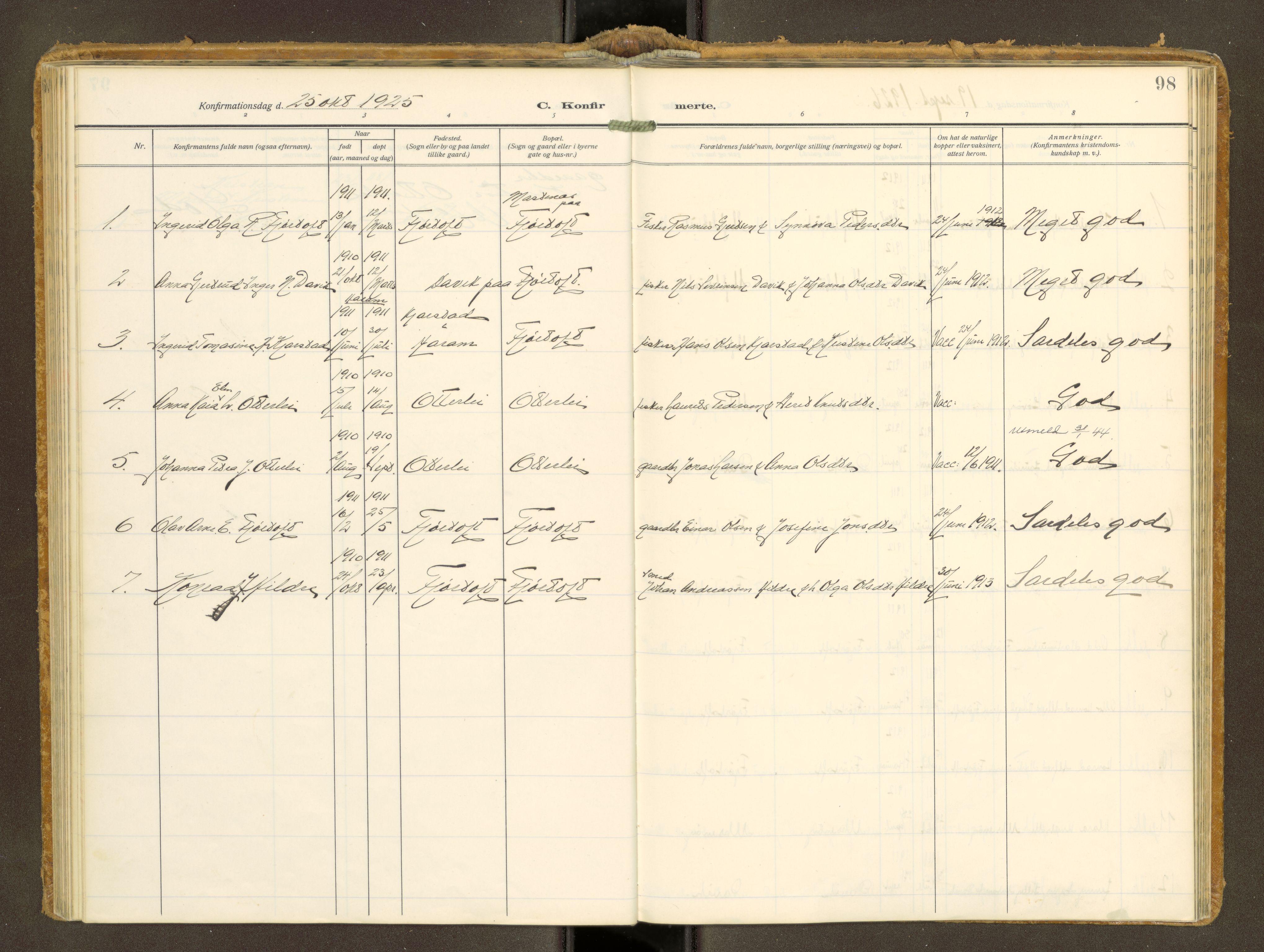 Ministerialprotokoller, klokkerbøker og fødselsregistre - Møre og Romsdal, AV/SAT-A-1454/538/L0528: Parish register (official) no. 538A--, 1911-1935, p. 98