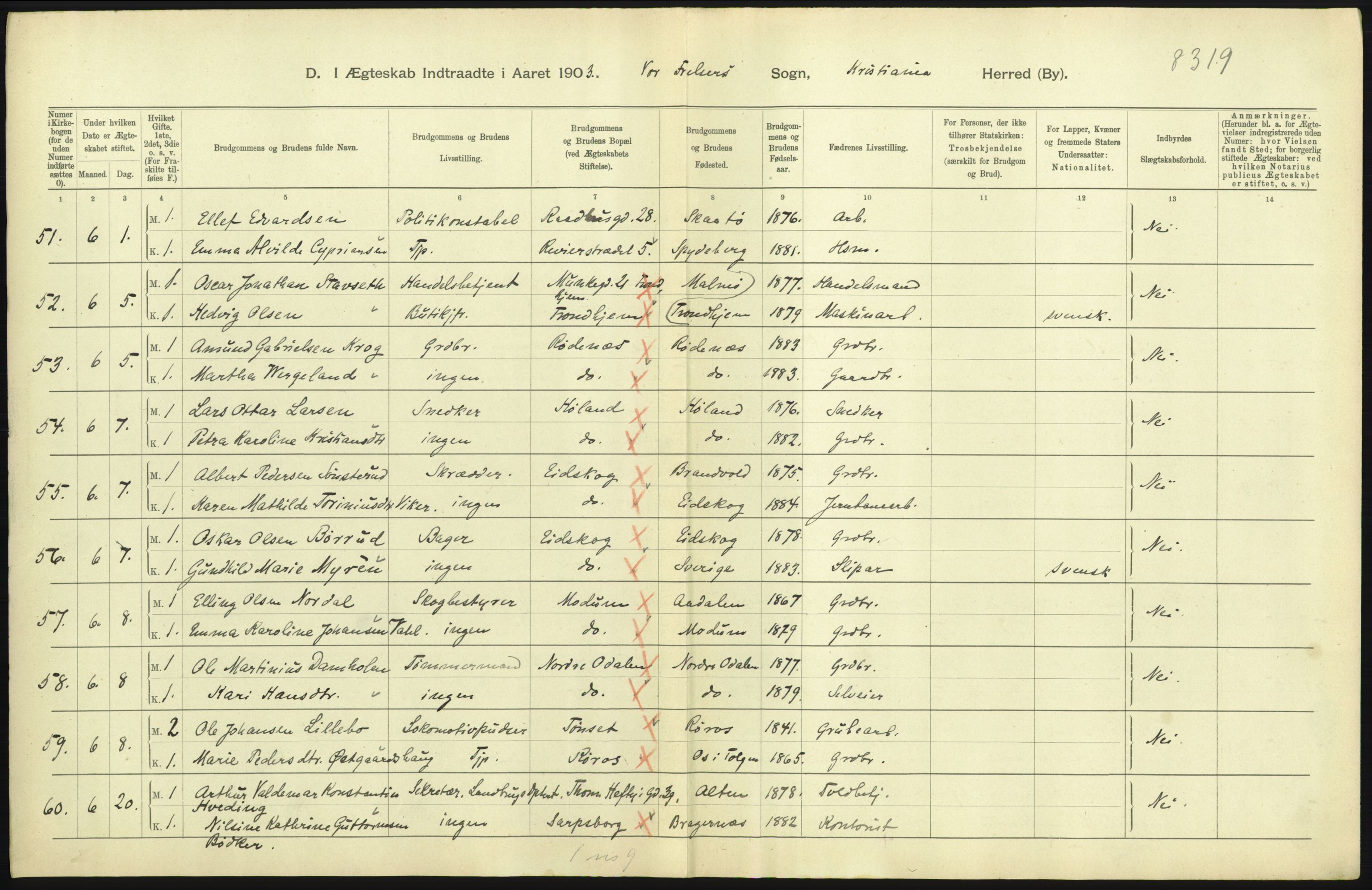 Statistisk sentralbyrå, Sosiodemografiske emner, Befolkning, AV/RA-S-2228/D/Df/Dfa/Dfaa/L0004: Kristiania: Gifte, døde, 1903, p. 703