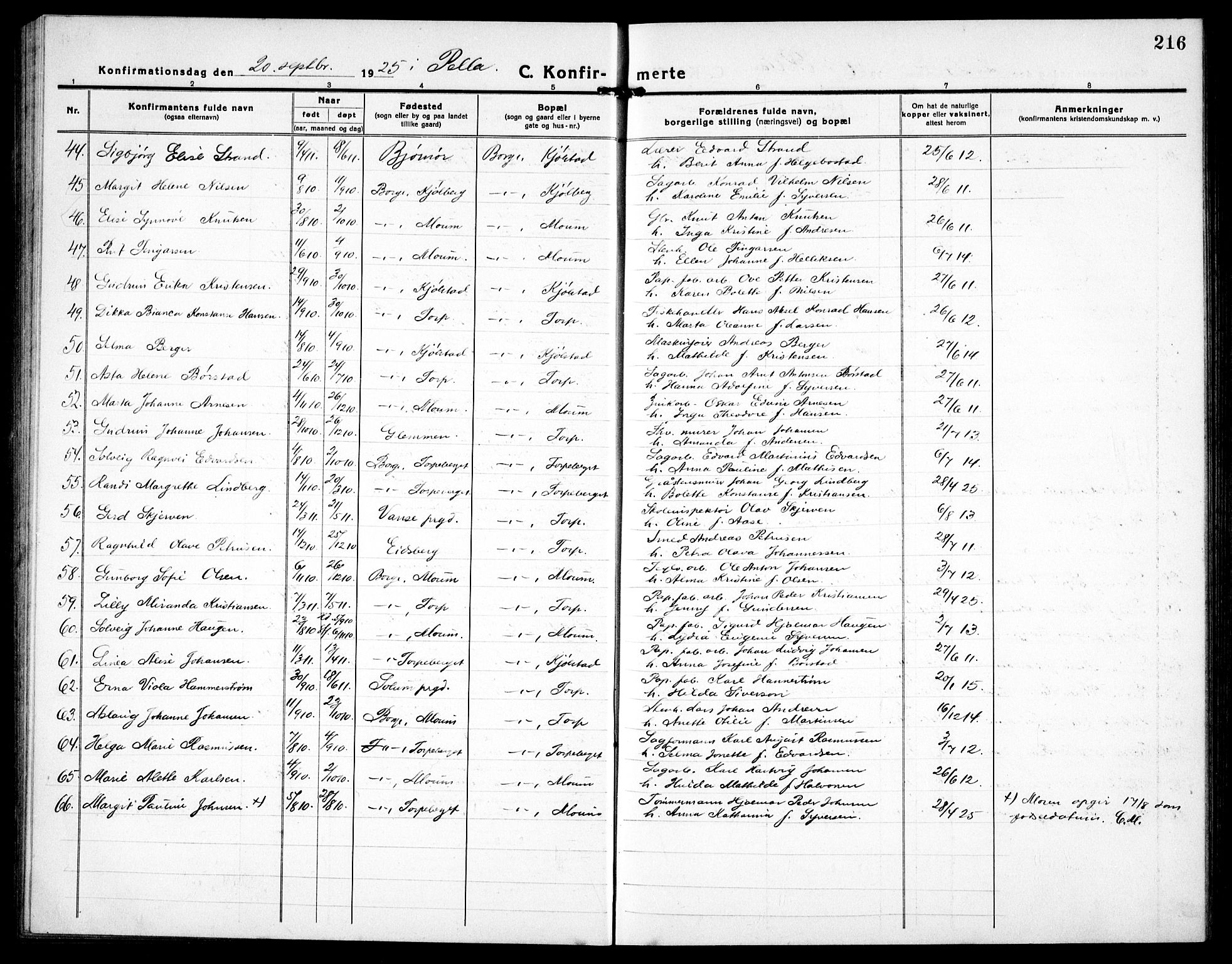 Borge prestekontor Kirkebøker, AV/SAO-A-10903/G/Ga/L0003: Parish register (copy) no. I 3, 1918-1939, p. 216