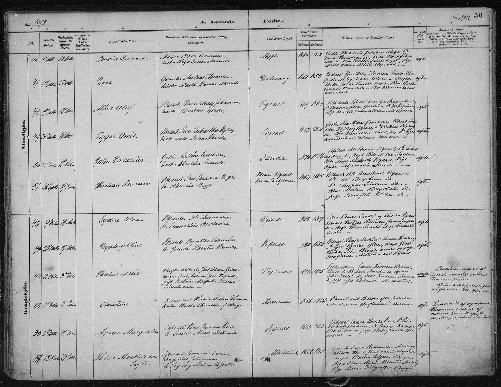 Avaldsnes sokneprestkontor, SAST/A -101851/H/Ha/Haa/L0017: Parish register (official) no. A 17, 1889-1920, p. 50