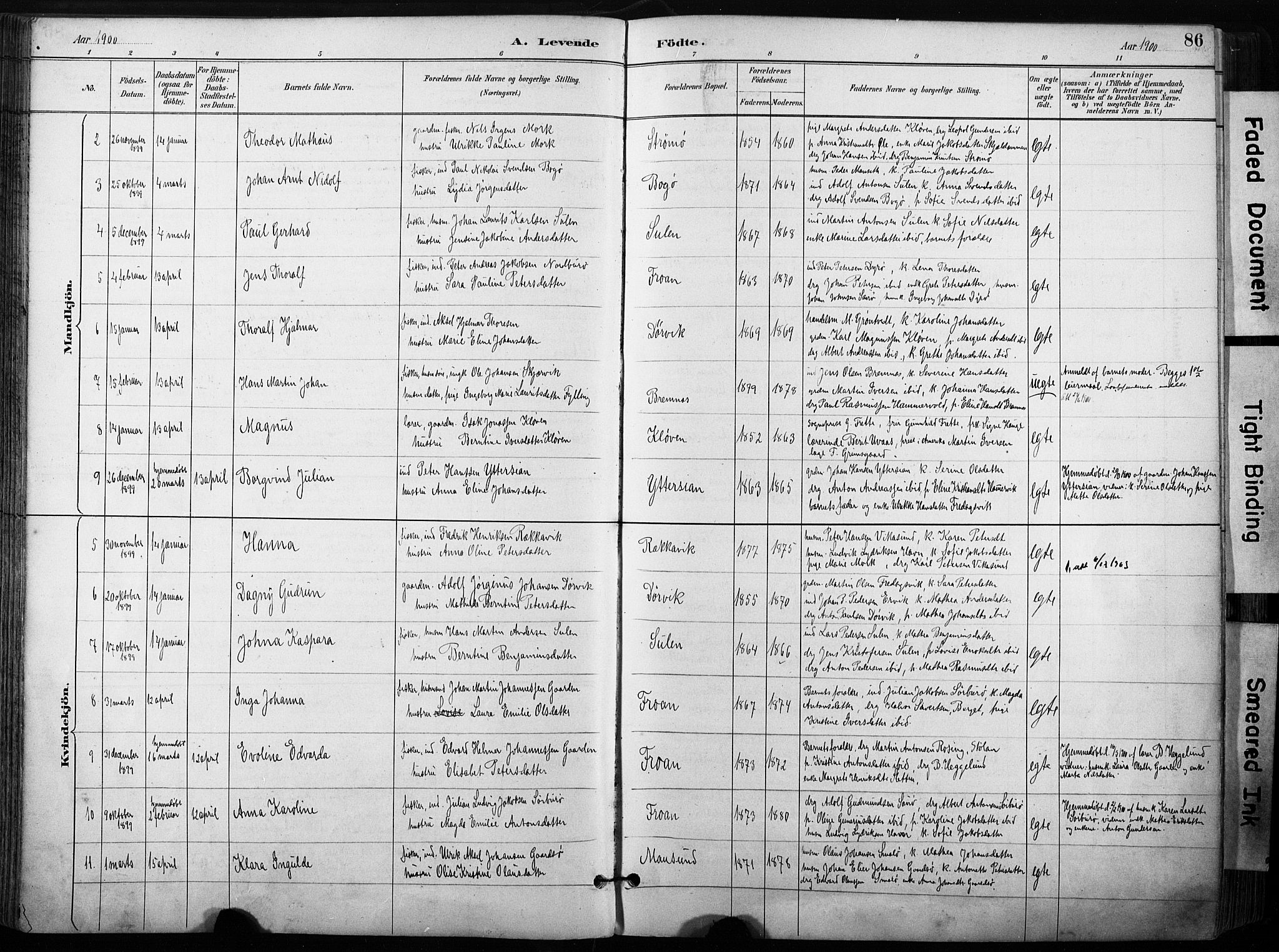 Ministerialprotokoller, klokkerbøker og fødselsregistre - Sør-Trøndelag, SAT/A-1456/640/L0579: Parish register (official) no. 640A04, 1889-1902, p. 86