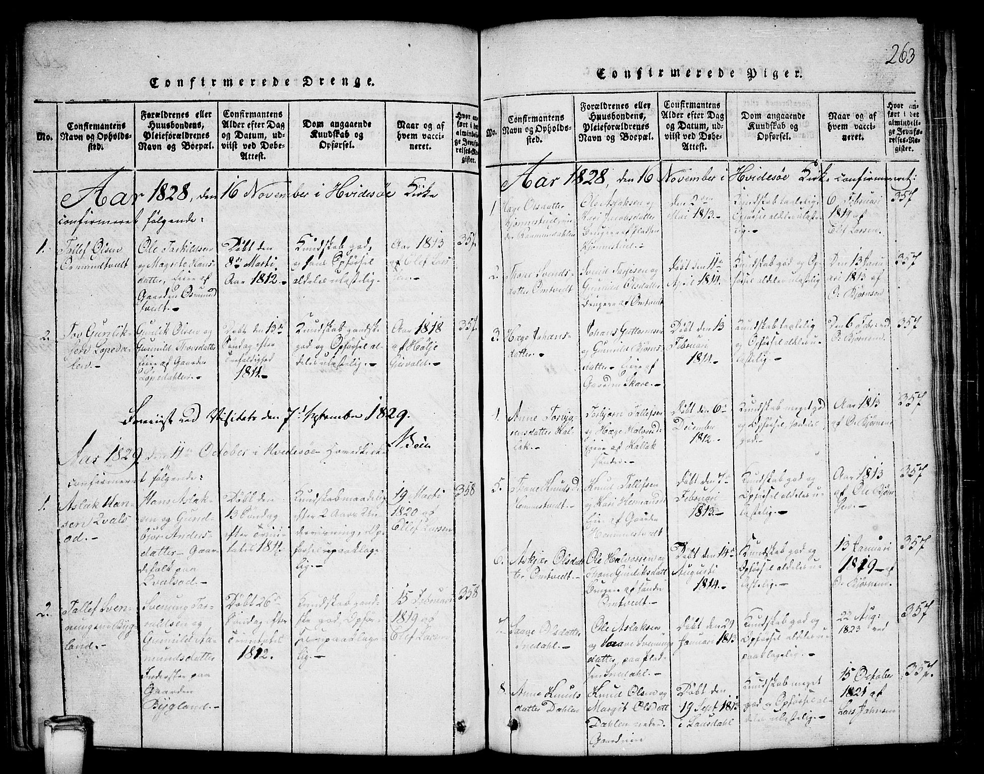Kviteseid kirkebøker, SAKO/A-276/G/Gb/L0001: Parish register (copy) no. II 1, 1815-1842, p. 263