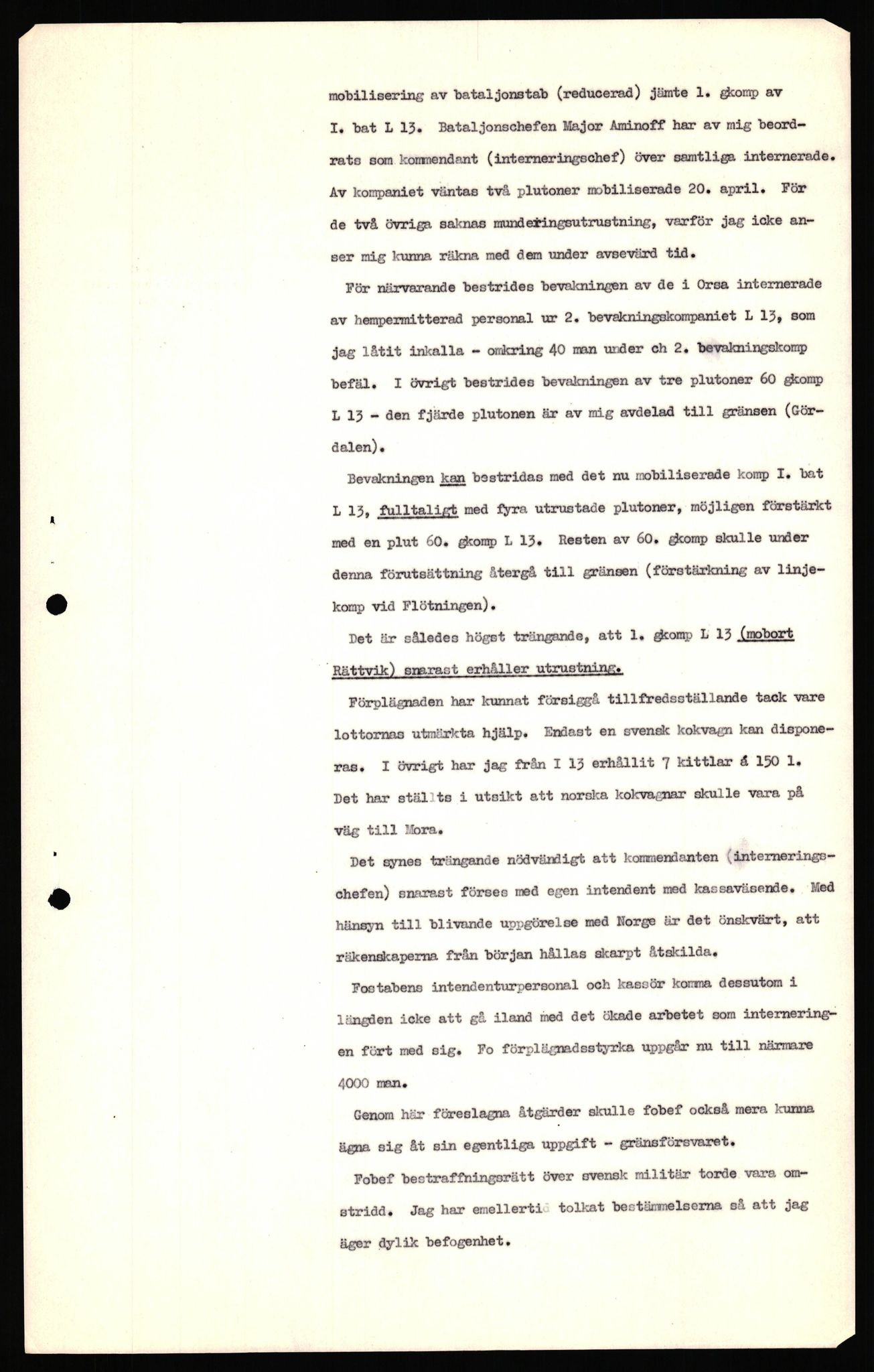 Forsvaret, Forsvarets krigshistoriske avdeling, AV/RA-RAFA-2017/Y/Yf/L0204: II-C-11-2110 - Norske internert i Sverige 1940 / Tysk frigivelse av norsk soldat, 1940, p. 97