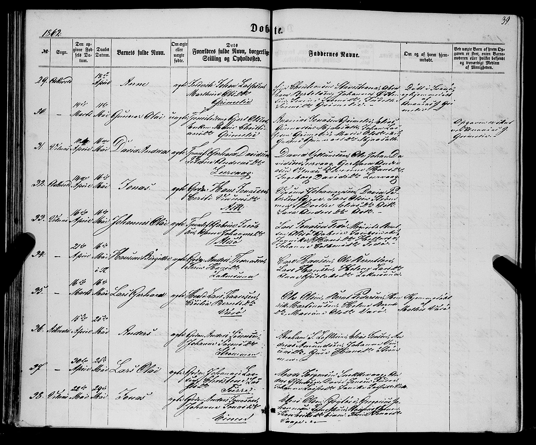Askvoll sokneprestembete, SAB/A-79501/H/Haa/Haaa/L0012: Parish register (official) no. A 12, 1859-1878, p. 39