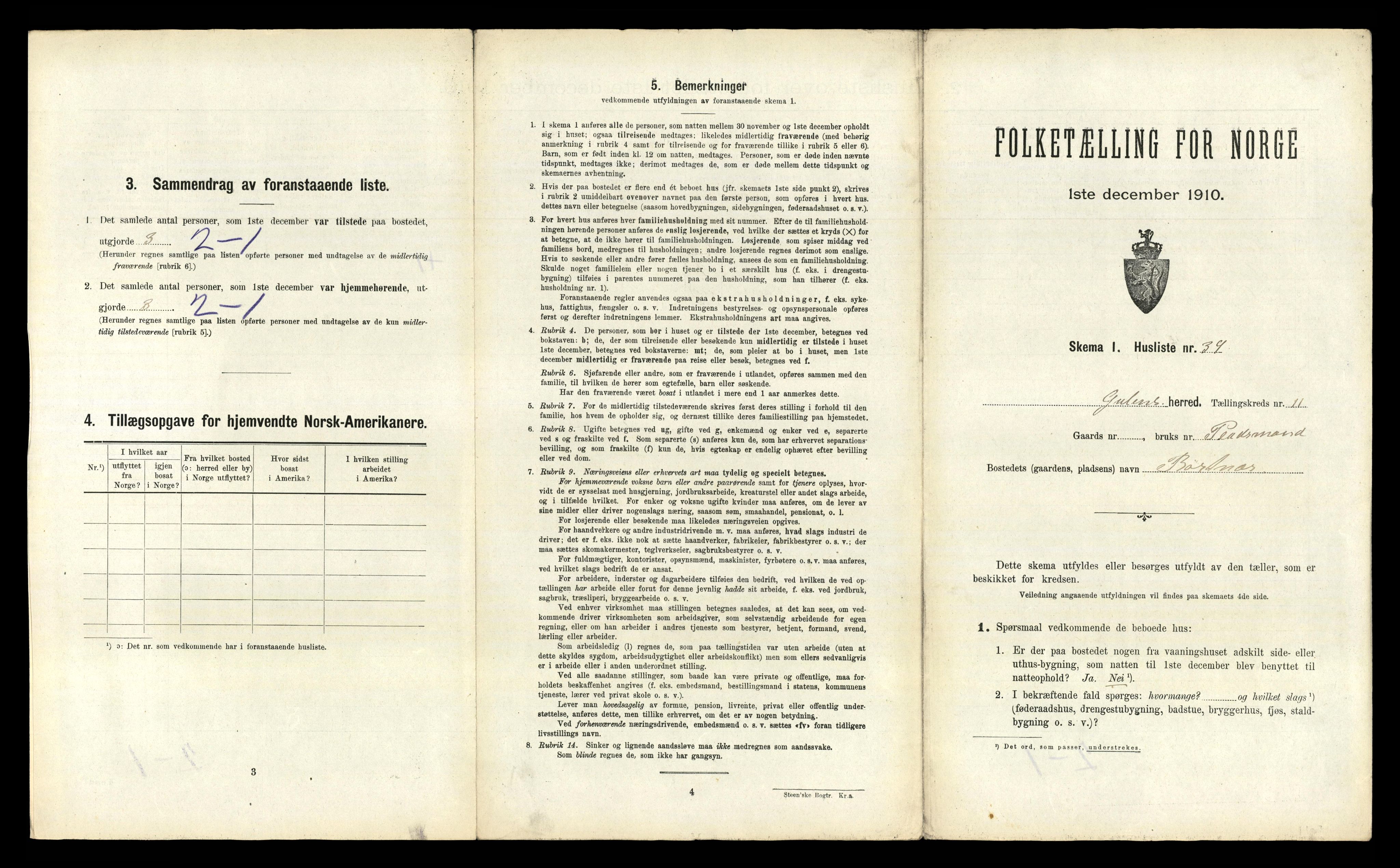 RA, 1910 census for Gulen, 1910, p. 1018