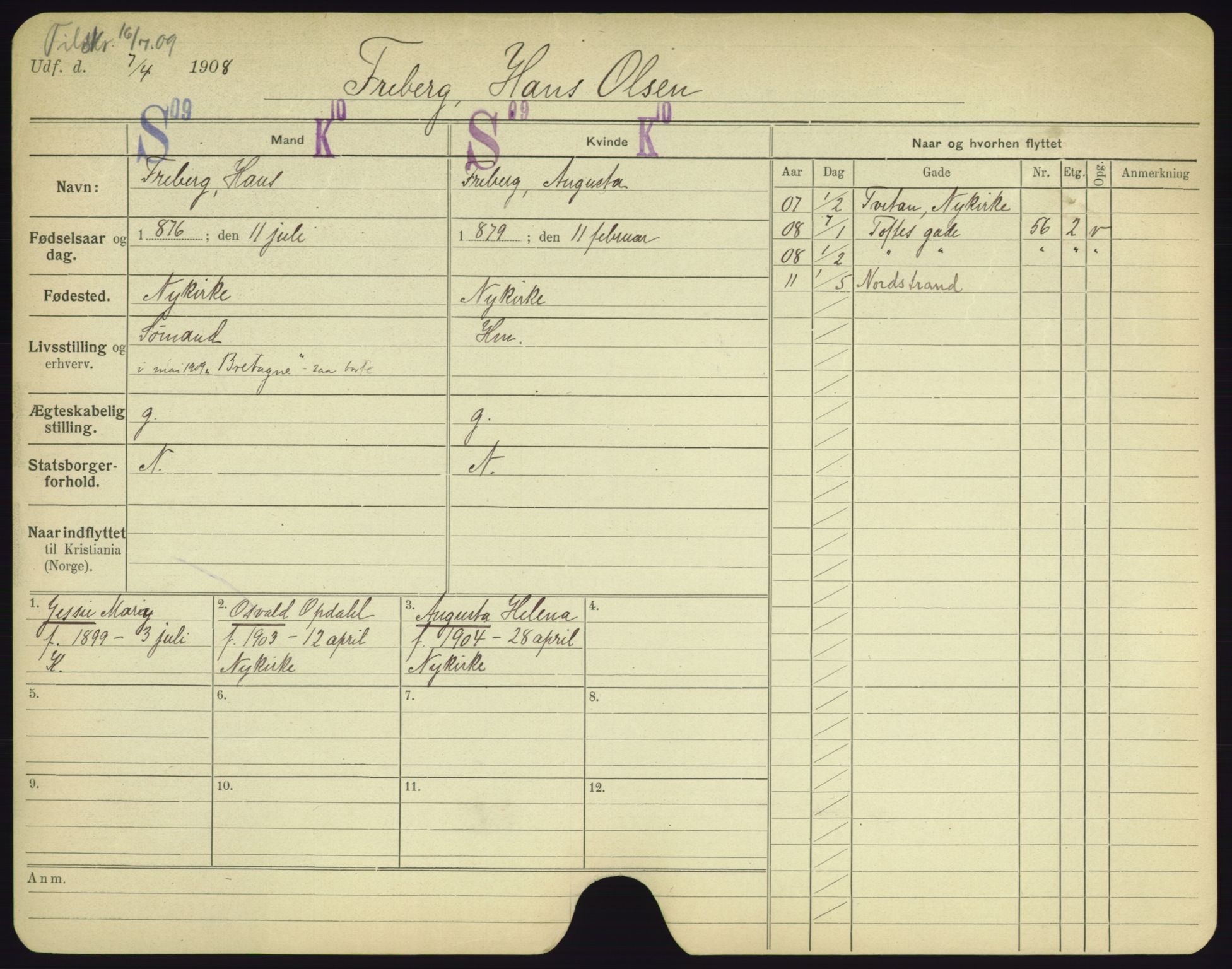 Oslo folkeregister, Registerkort, AV/SAO-A-11715/F/Fa/Fac/L0003: Menn, 1906-1914, p. 253a