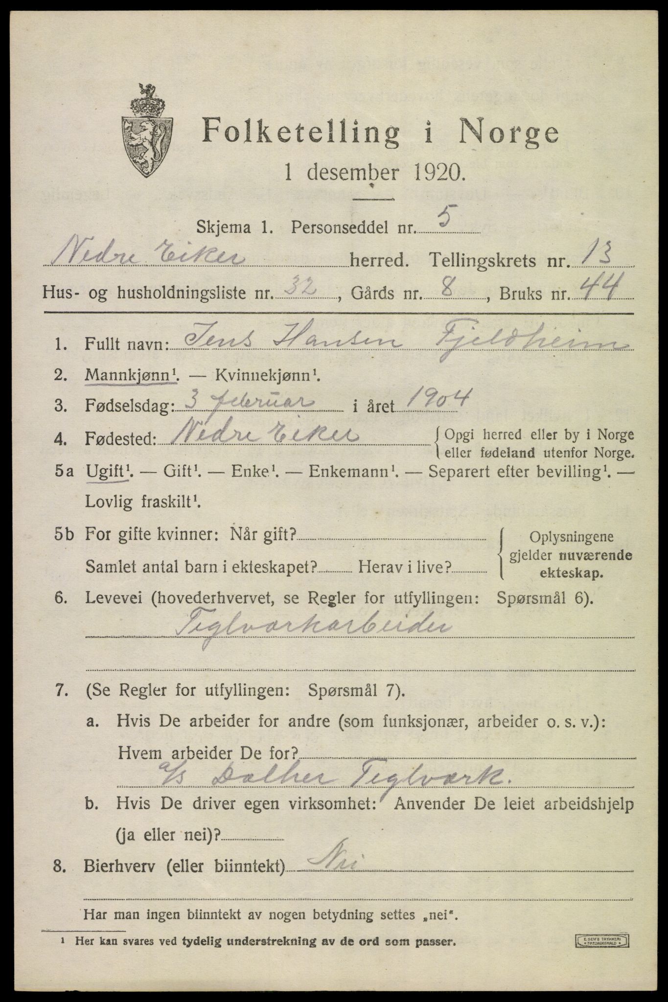 SAKO, 1920 census for Nedre Eiker, 1920, p. 15141