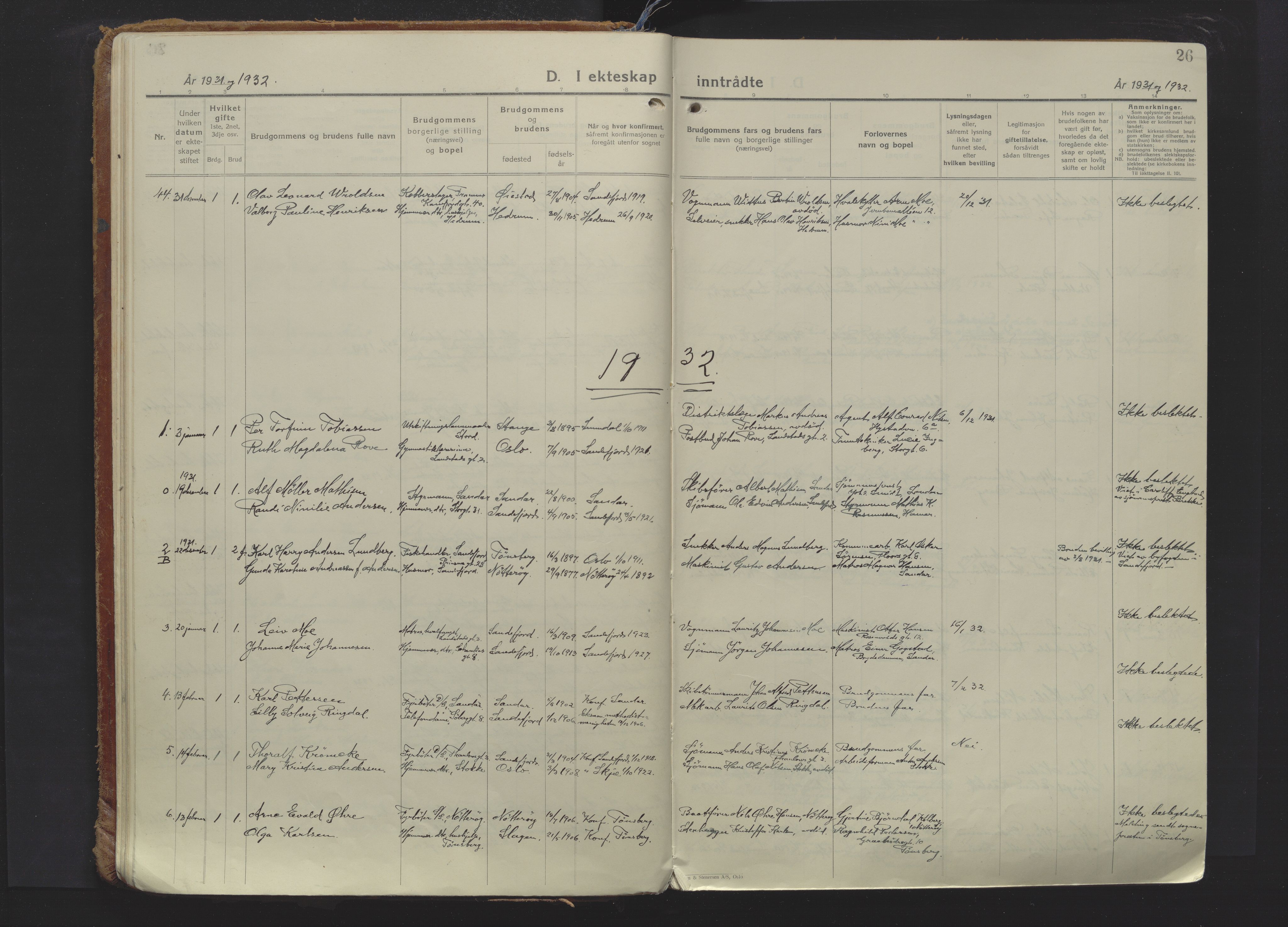 Sandefjord kirkebøker, SAKO/A-315/F/Fa/L0009: Parish register (official) no. 9, 1926-1945, p. 26