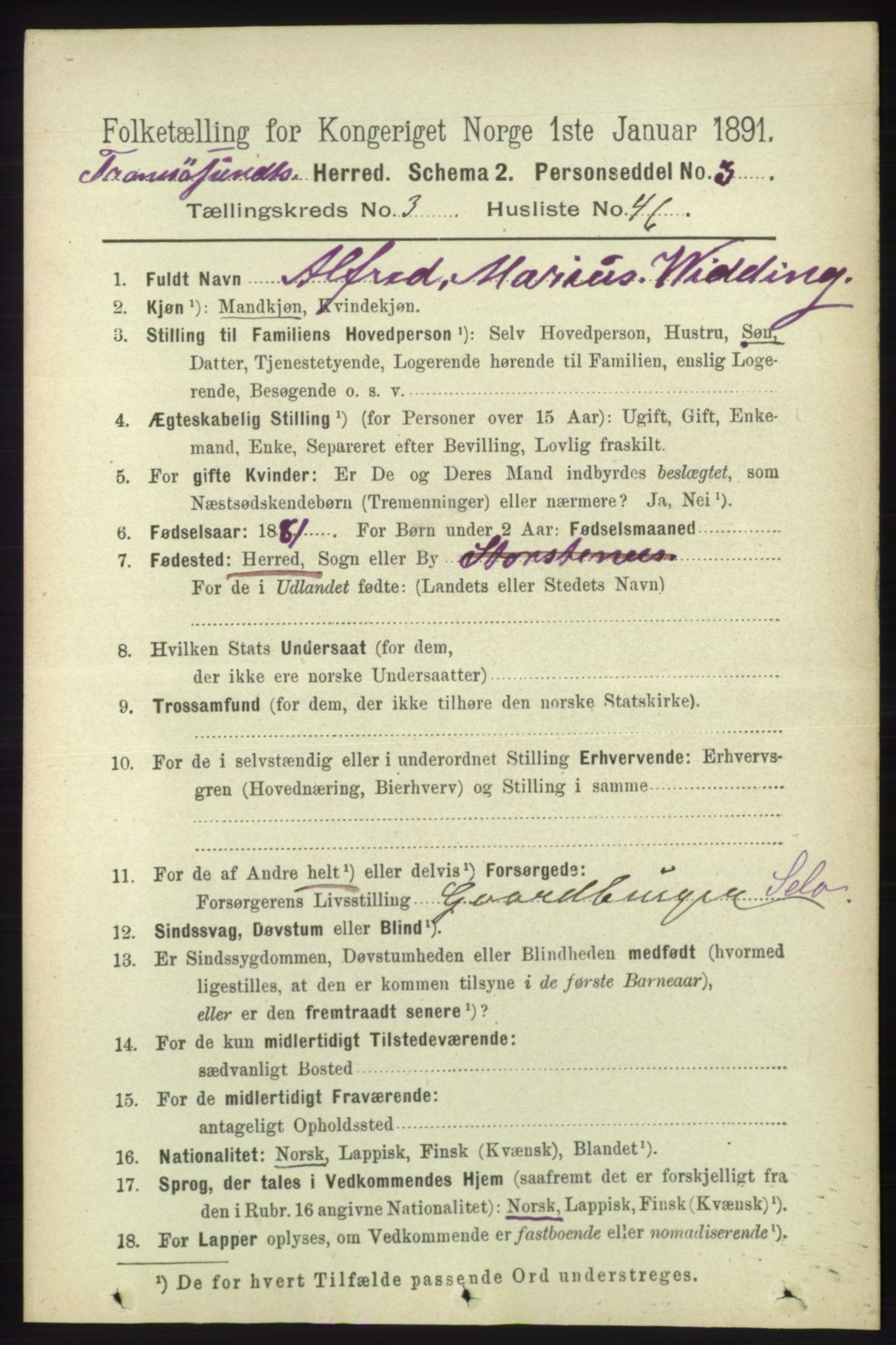 RA, 1891 census for 1934 Tromsøysund, 1891, p. 1316