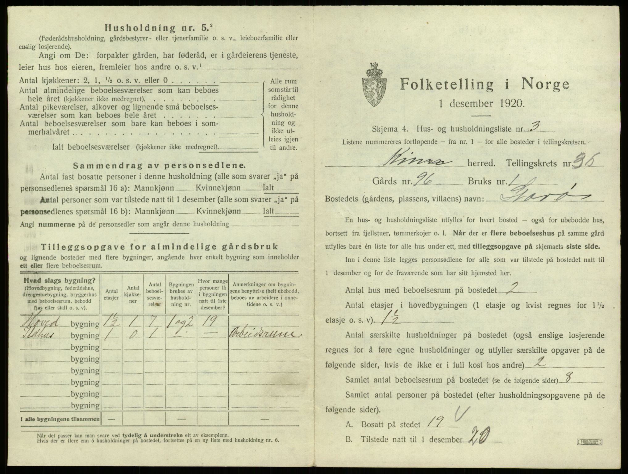 SAB, 1920 census for Kinn, 1920, p. 1708