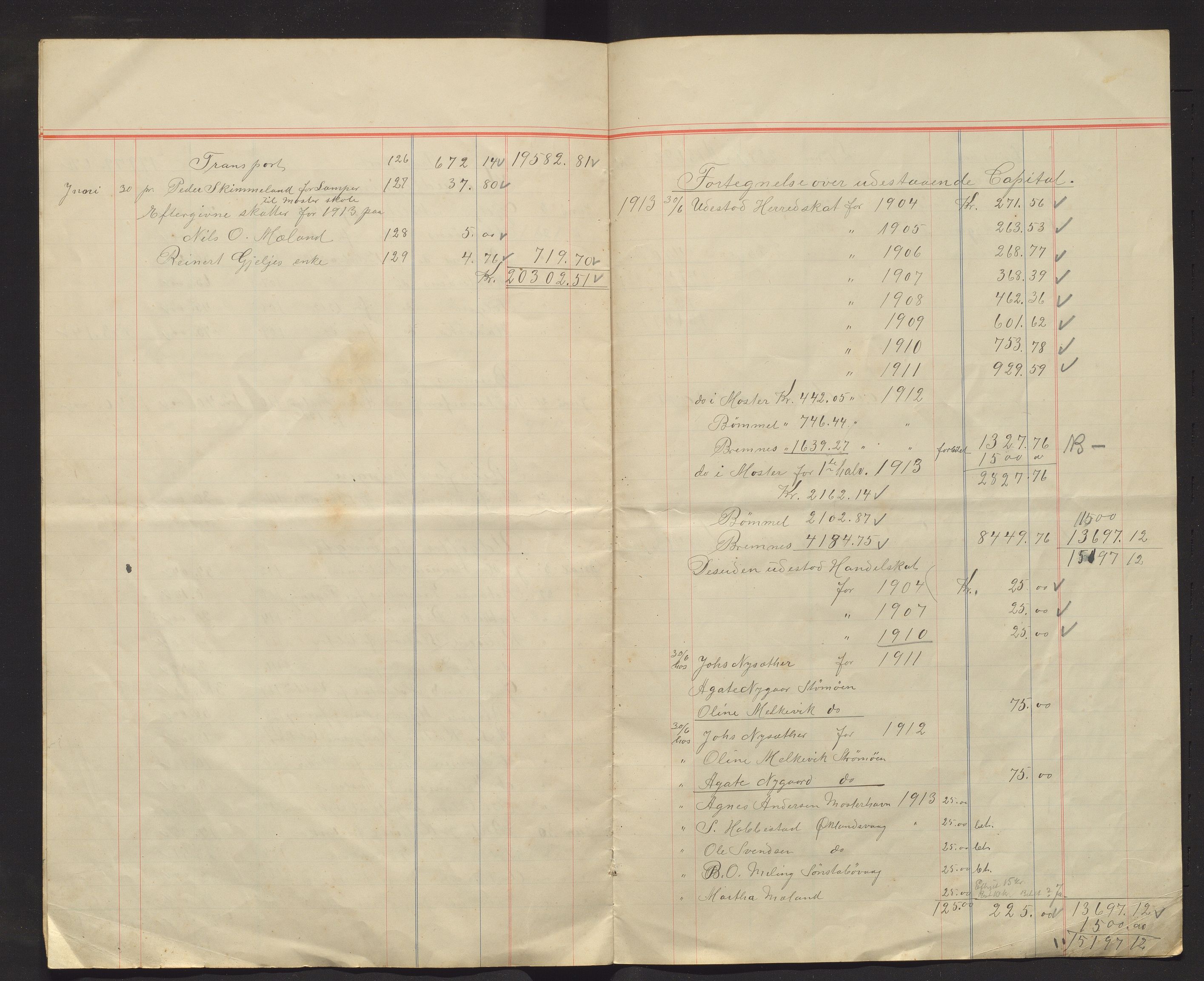 Finnaas kommune. Heradskassen, IKAH/1218a-121/R/Ra/Raa/L0001/0003: Årsrekneskap / Årsrekneskap m/ bilag, 1913