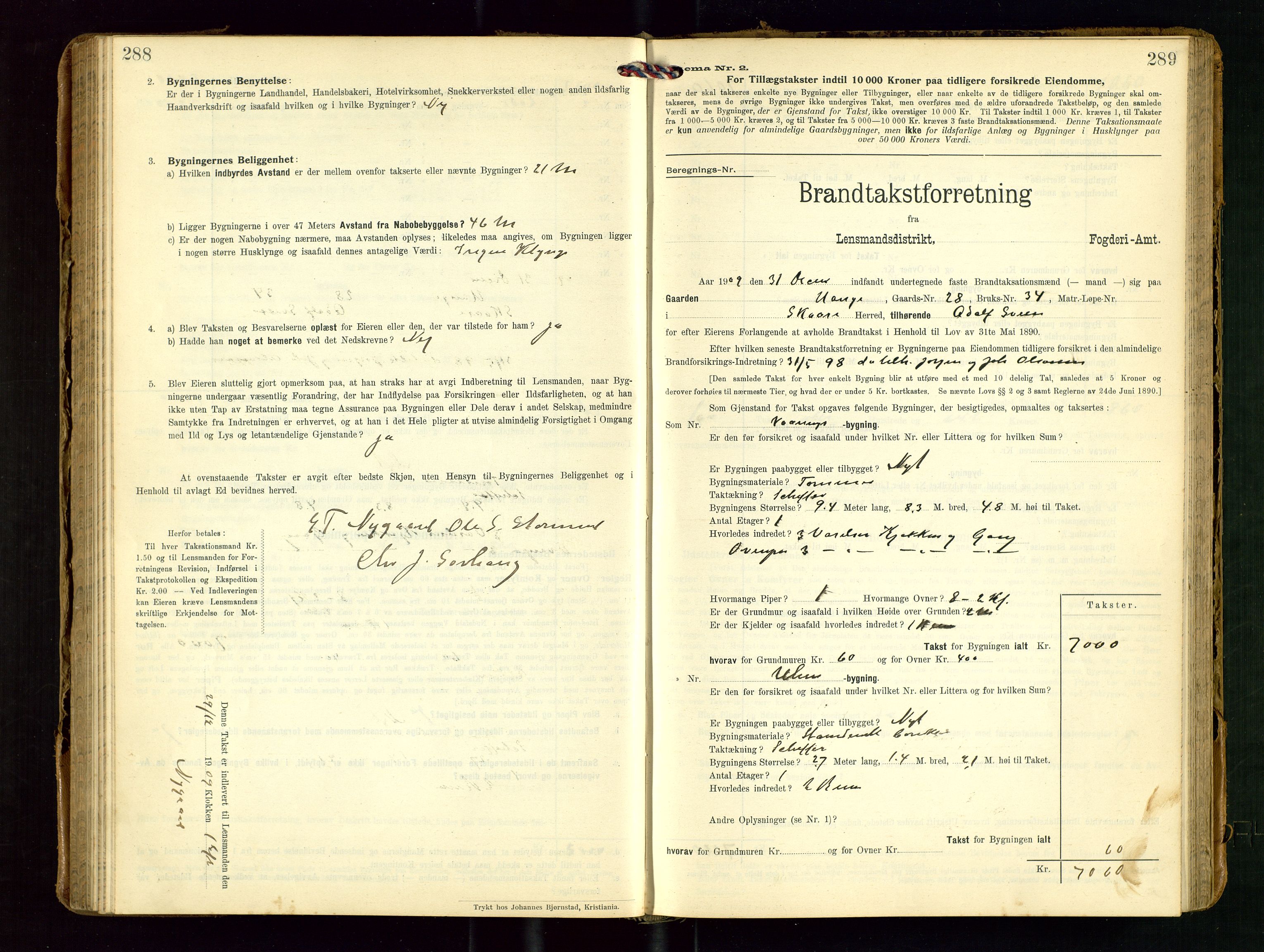 Torvestad lensmannskontor, SAST/A-100307/1/Gob/L0004: "Brandtaxationsprotokol for Torvestad Lensmannsdistrikt", 1909-1923, p. 288-289
