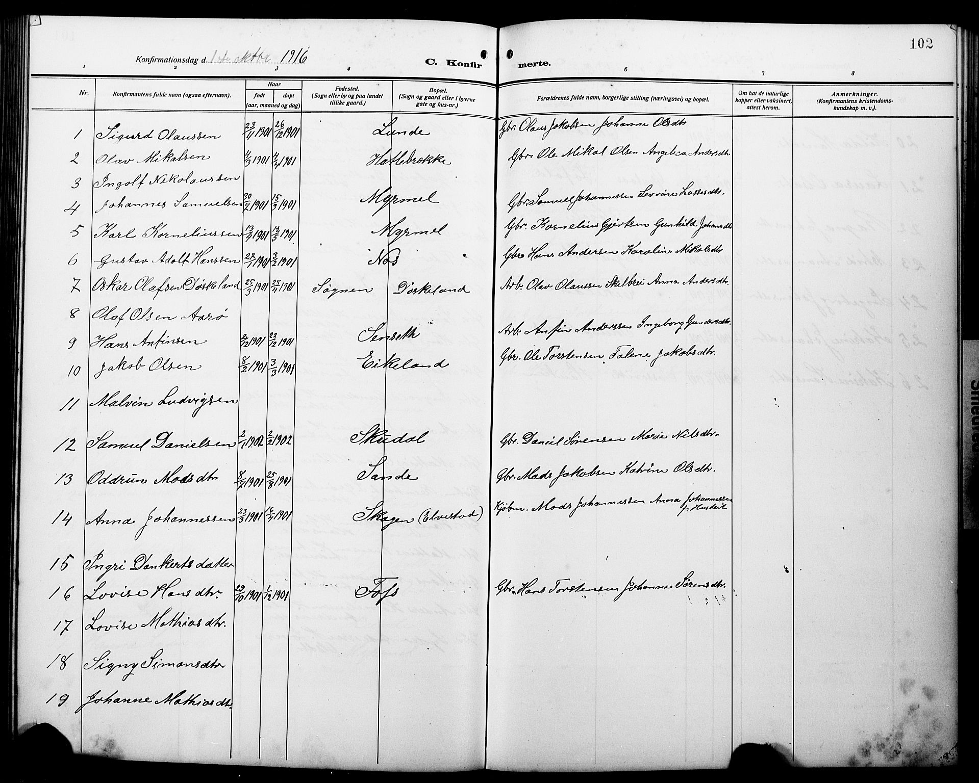 Gaular sokneprestembete, AV/SAB-A-80001/H/Hab: Parish register (copy) no. A 5, 1912-1930, p. 102