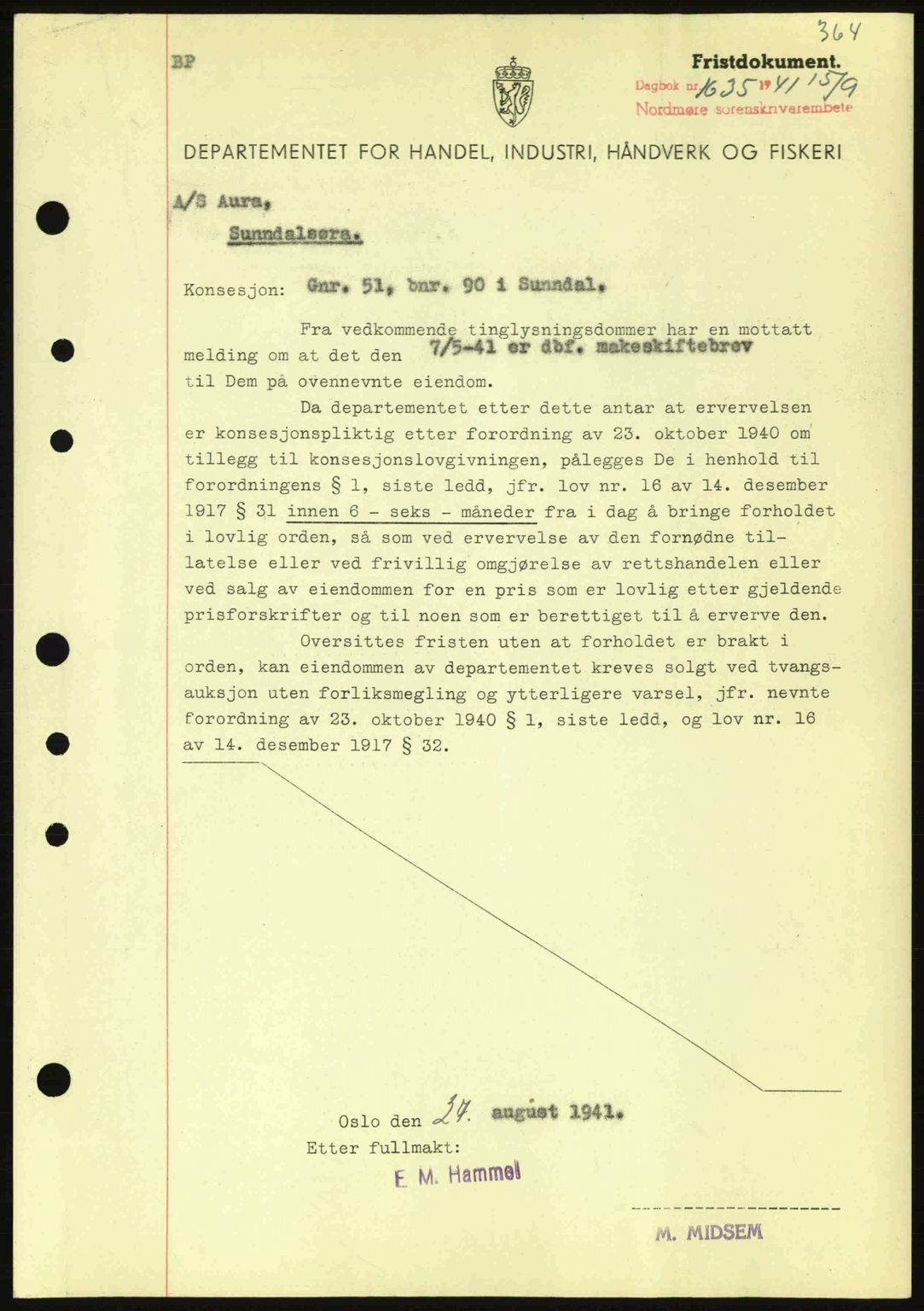 Nordmøre sorenskriveri, SAT/A-4132/1/2/2Ca: Mortgage book no. B88, 1941-1942, Diary no: : 1635/1941
