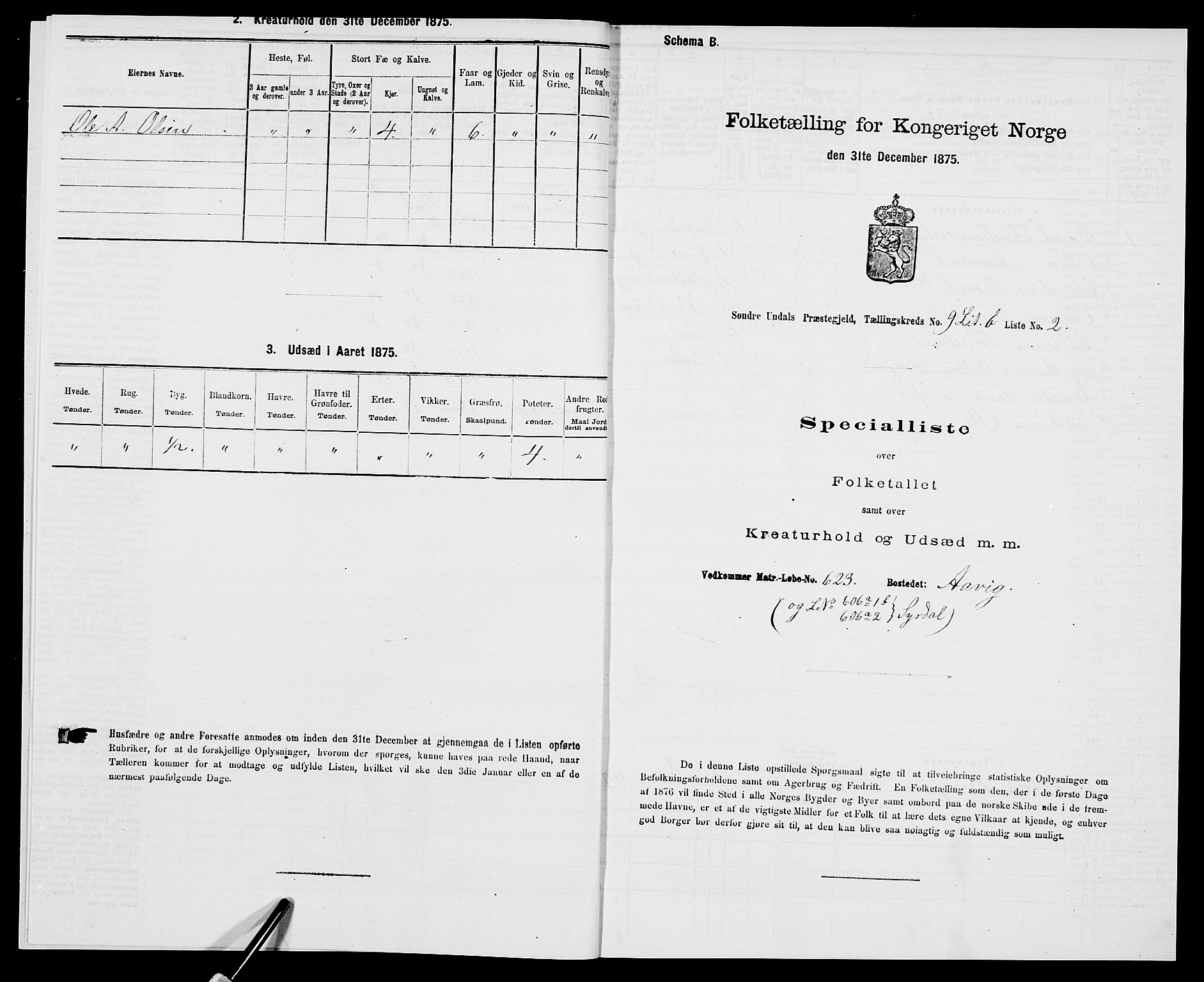 SAK, 1875 census for 1029P Sør-Audnedal, 1875, p. 1312