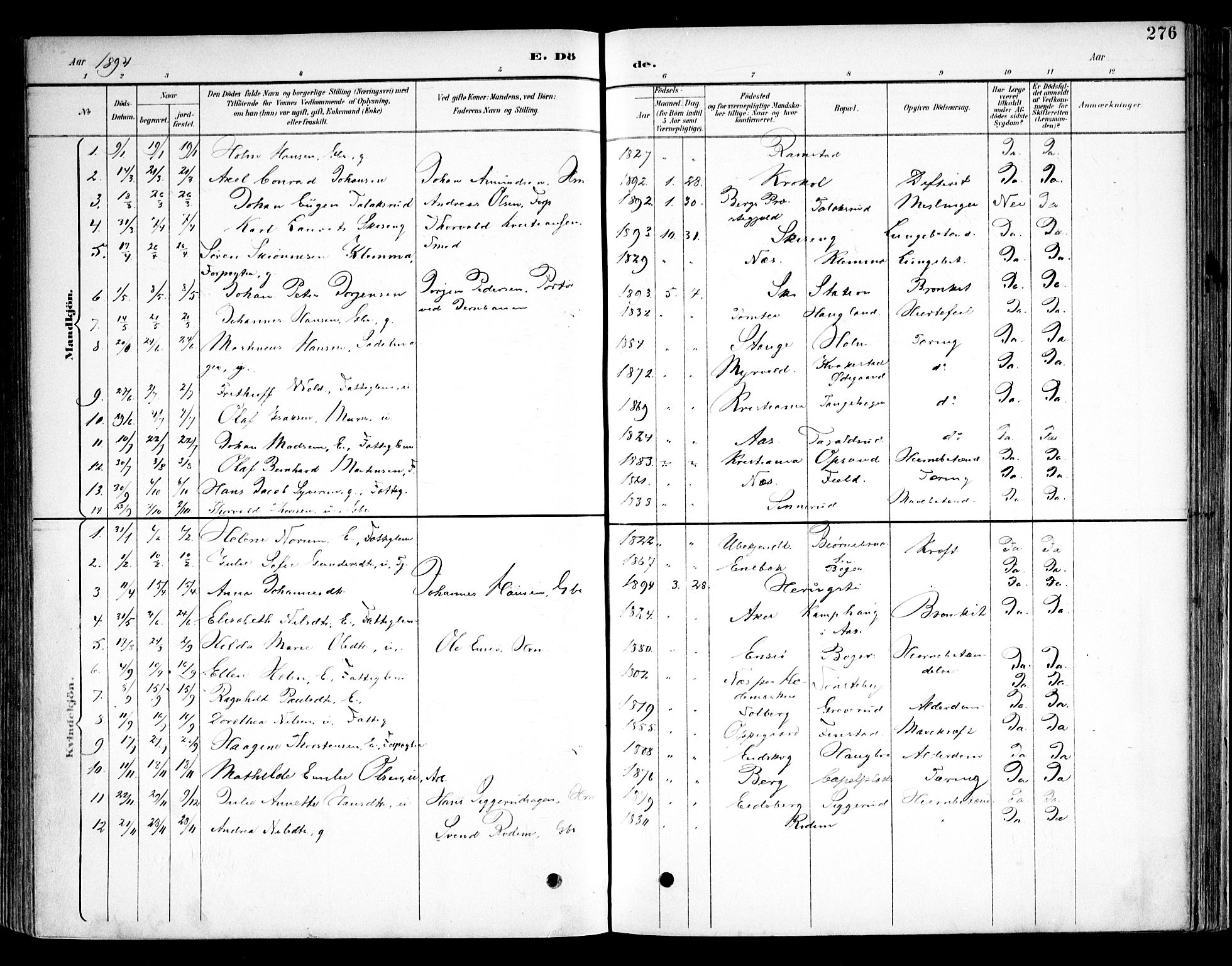 Kråkstad prestekontor Kirkebøker, SAO/A-10125a/F/Fb/L0002: Parish register (official) no. II 2, 1893-1917, p. 276