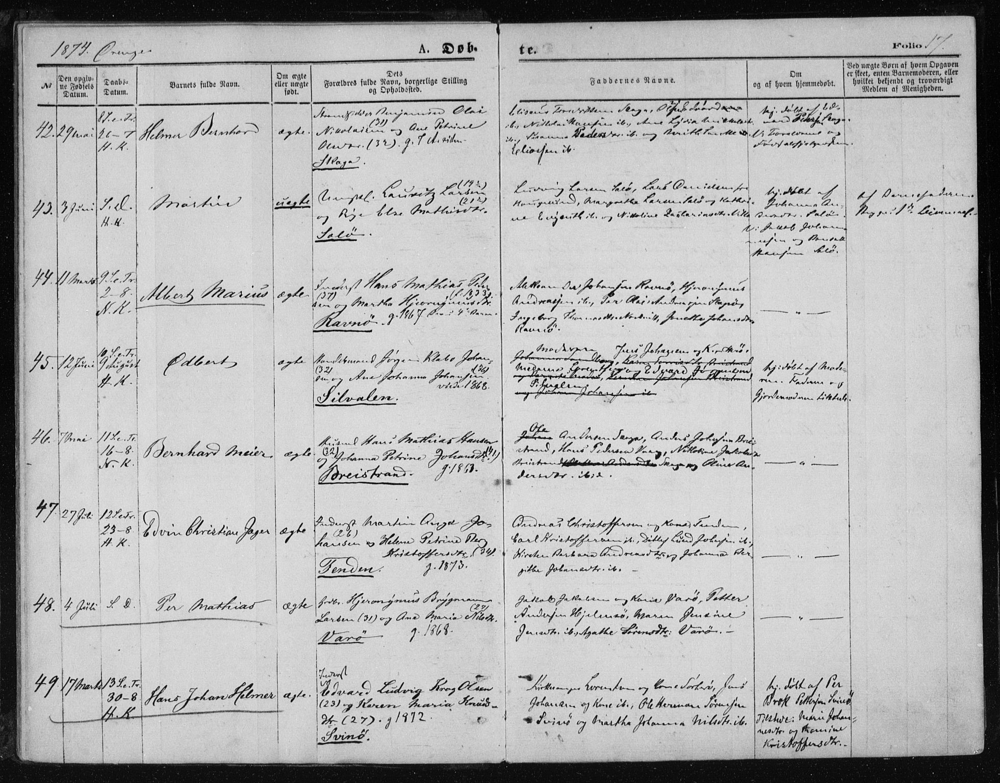 Ministerialprotokoller, klokkerbøker og fødselsregistre - Nordland, AV/SAT-A-1459/834/L0506: Parish register (official) no. 834A04, 1872-1878, p. 17