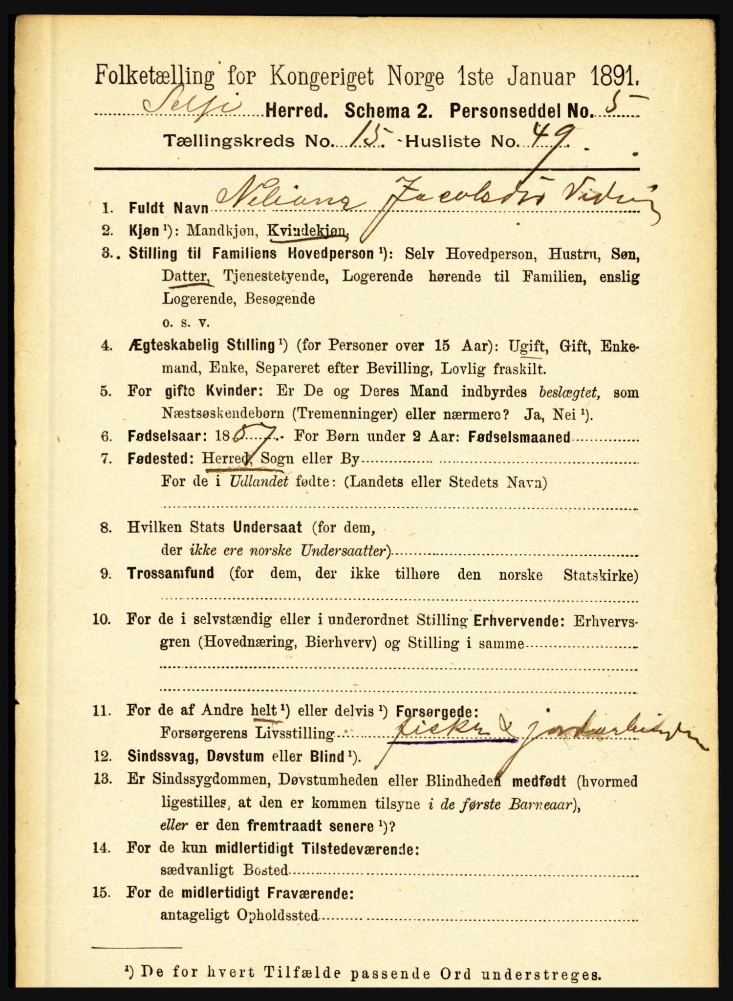 RA, 1891 census for 1441 Selje, 1891, p. 4984