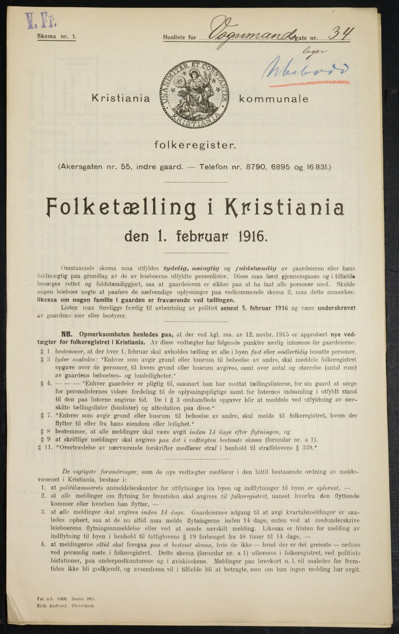 OBA, Municipal Census 1916 for Kristiania, 1916, p. 127909