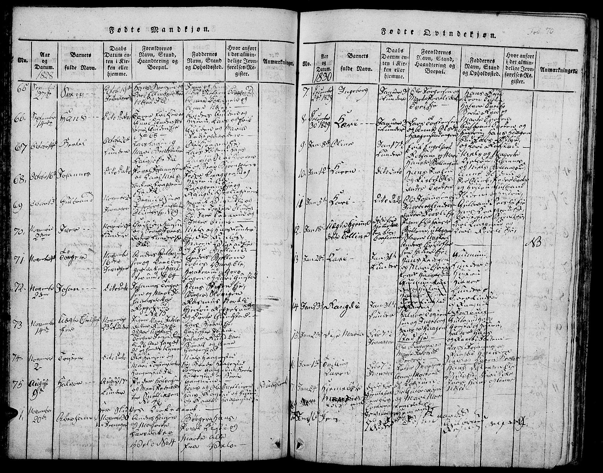Jevnaker prestekontor, SAH/PREST-116/H/Ha/Hab/L0001: Parish register (copy) no. 1, 1815-1837, p. 70