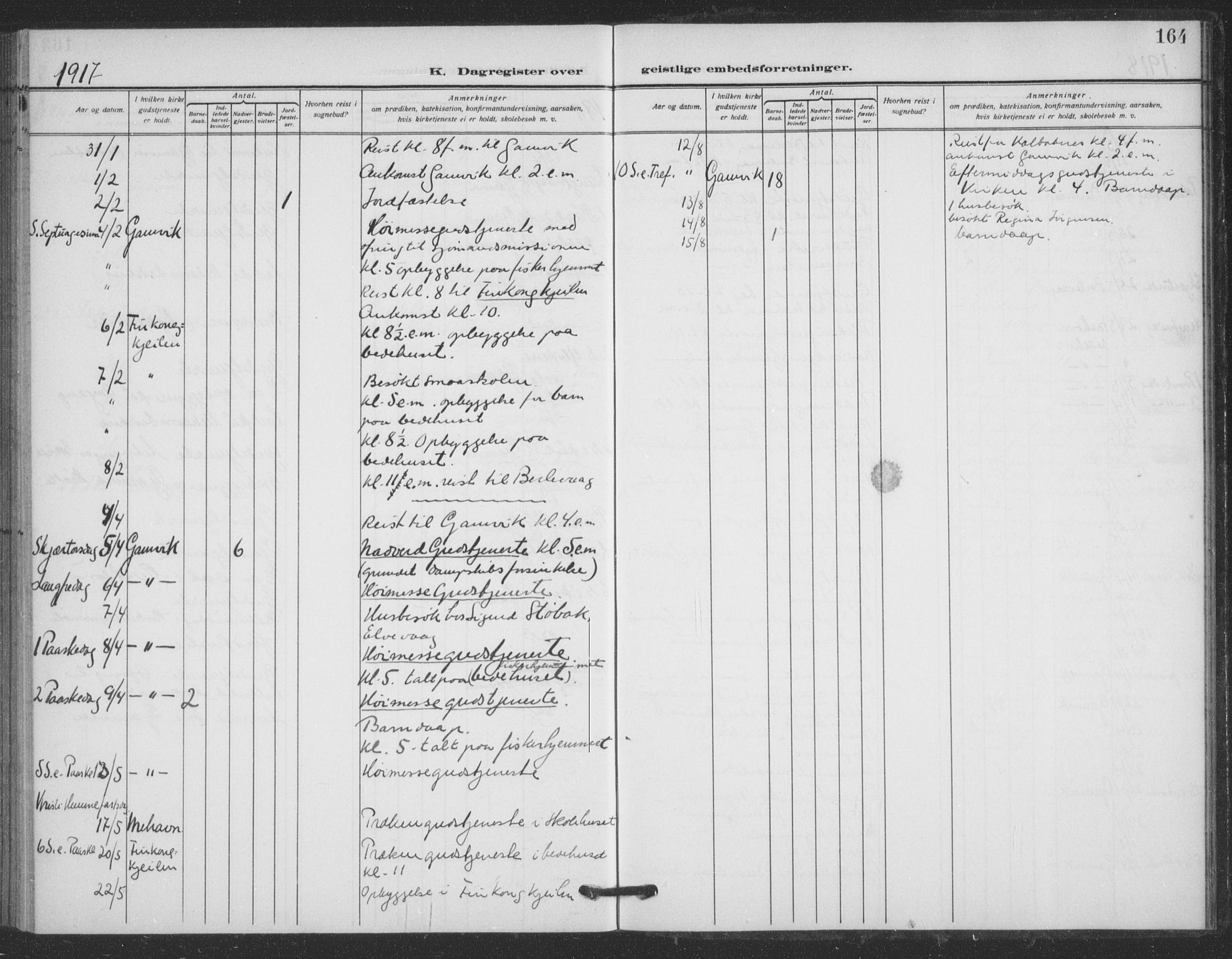 Tana sokneprestkontor, SATØ/S-1334/H/Ha/L0008kirke: Parish register (official) no. 8, 1908-1920, p. 164